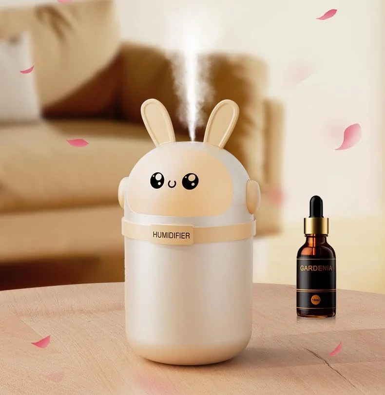 دستگاه تصفیه هوای کوچک قابل حمل، مرطوب کننده مینیاتوری طرح آتشفشان با چراغ خواب LED رنگی، مرطوب کننده شخصی USB برای خودرو، دفتر، اتاق خواب، مرطوب کننده مینی مسافرتی (مرطوب کننده طرح خرگوش)