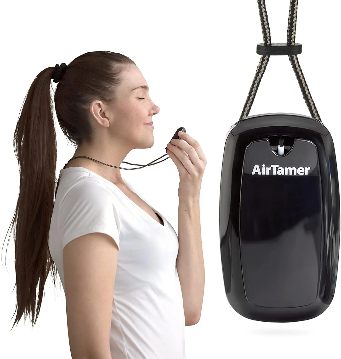 تصفیه کننده هوای قابل حمل و شارژی AirTamer A315 با تولید یون منفی | عملکرد اثبات شده، مشکی با کیف چرمی مشکی