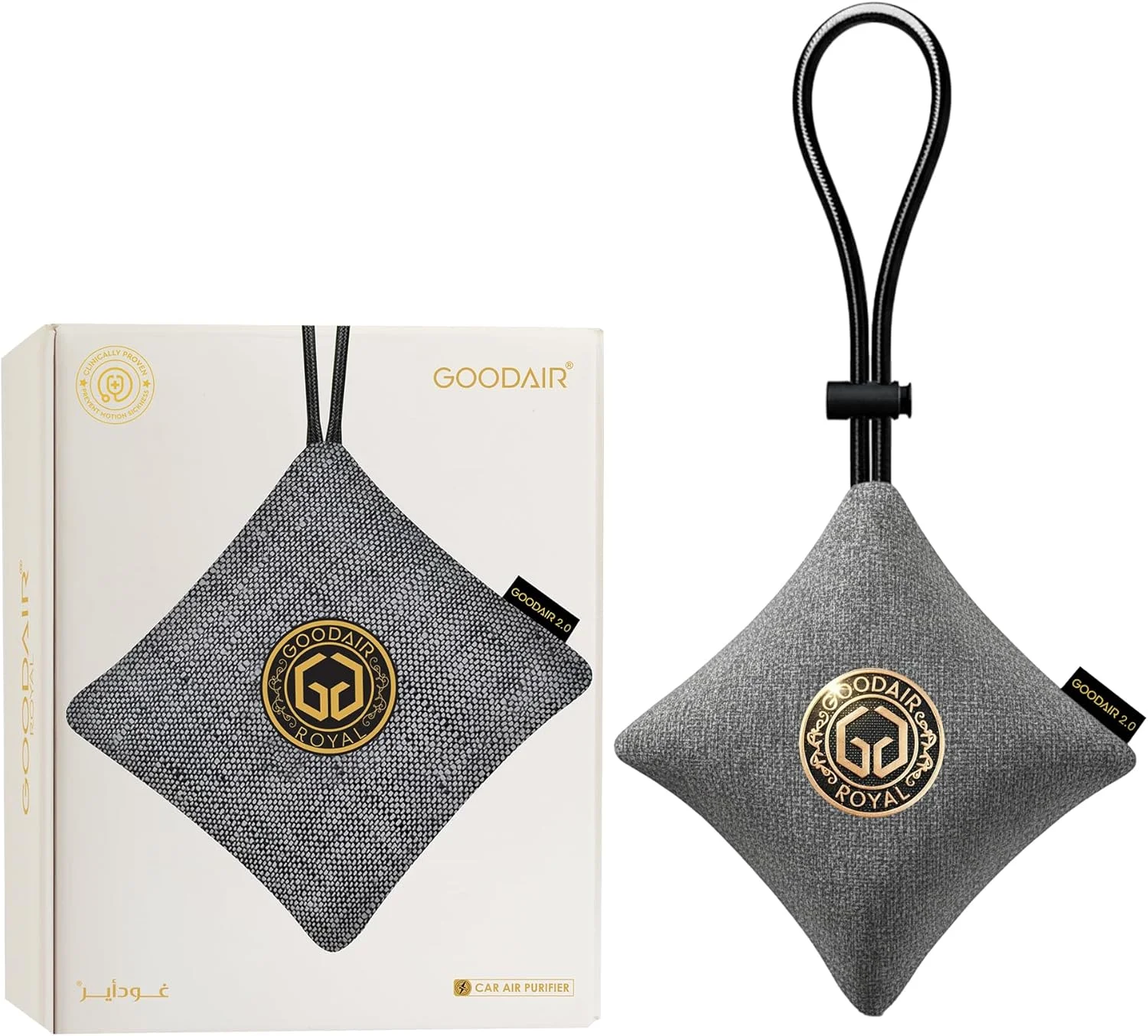 خوشبو کننده و تصفیه کننده هوای غیر الکتریکی خودرو مدل GOODAIR 2.0 Premium | نقره ای ظریف | تست و تایید شده برای جذب گازهای سمی | کربن فعال پیشرفته آغشته شده | تصفیه هوای 24 ساعته