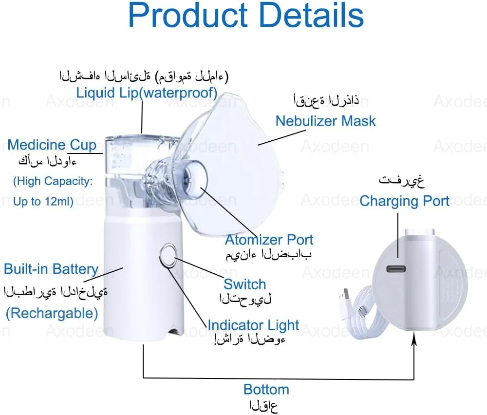 دستگاه نبولایزر اکسودین، مینی بخارساز قابل حمل، اتومایزر دستی برای بزرگسالان و کودکان، مرطوب کننده اولتراسونیک برای استفاده در منزل و مسافرت، استنشاقی توری بخار