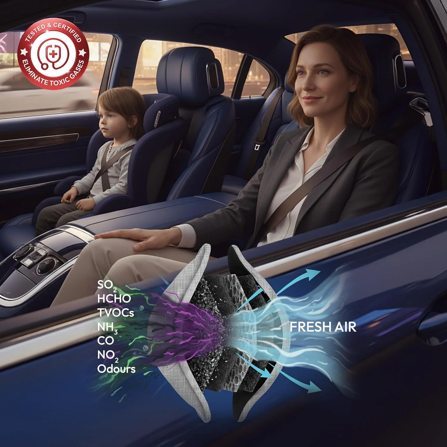 خوشبو کننده و تصفیه کننده هوای غیر الکتریکی خودرو مدل GOODAIR 2.0 Premium | نقره ای ظریف | تست و تایید شده برای جذب گازهای سمی | کربن فعال پیشرفته آغشته شده | تصفیه هوای 24 ساعته