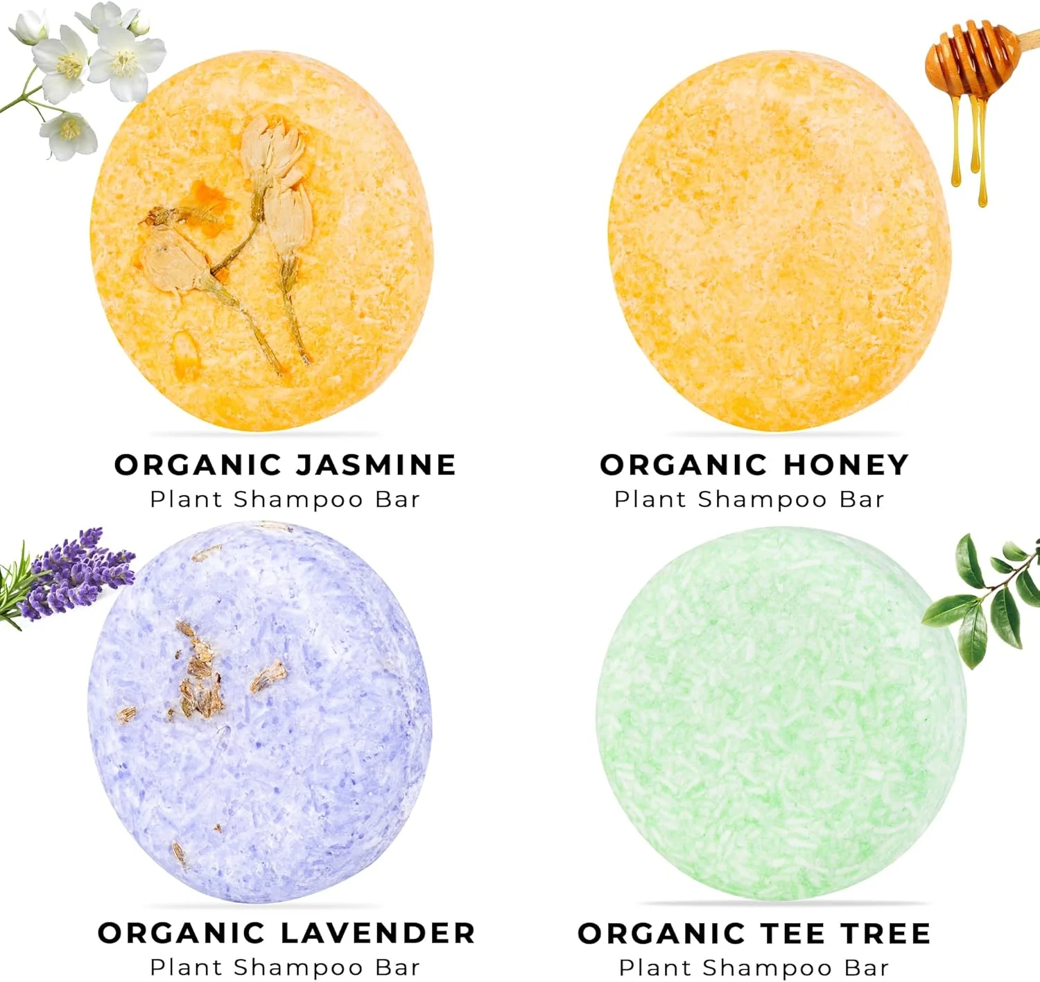 ست هدیه چهار عدد شامپو بار No2Plastic در قوطی. 100% مواد طبیعی، پرس شده و بسته بندی شده با دست در قوطی. بدون پسماند، بدون پلاستیک. عسل، درخت چای، یاس و اسطوخودوس