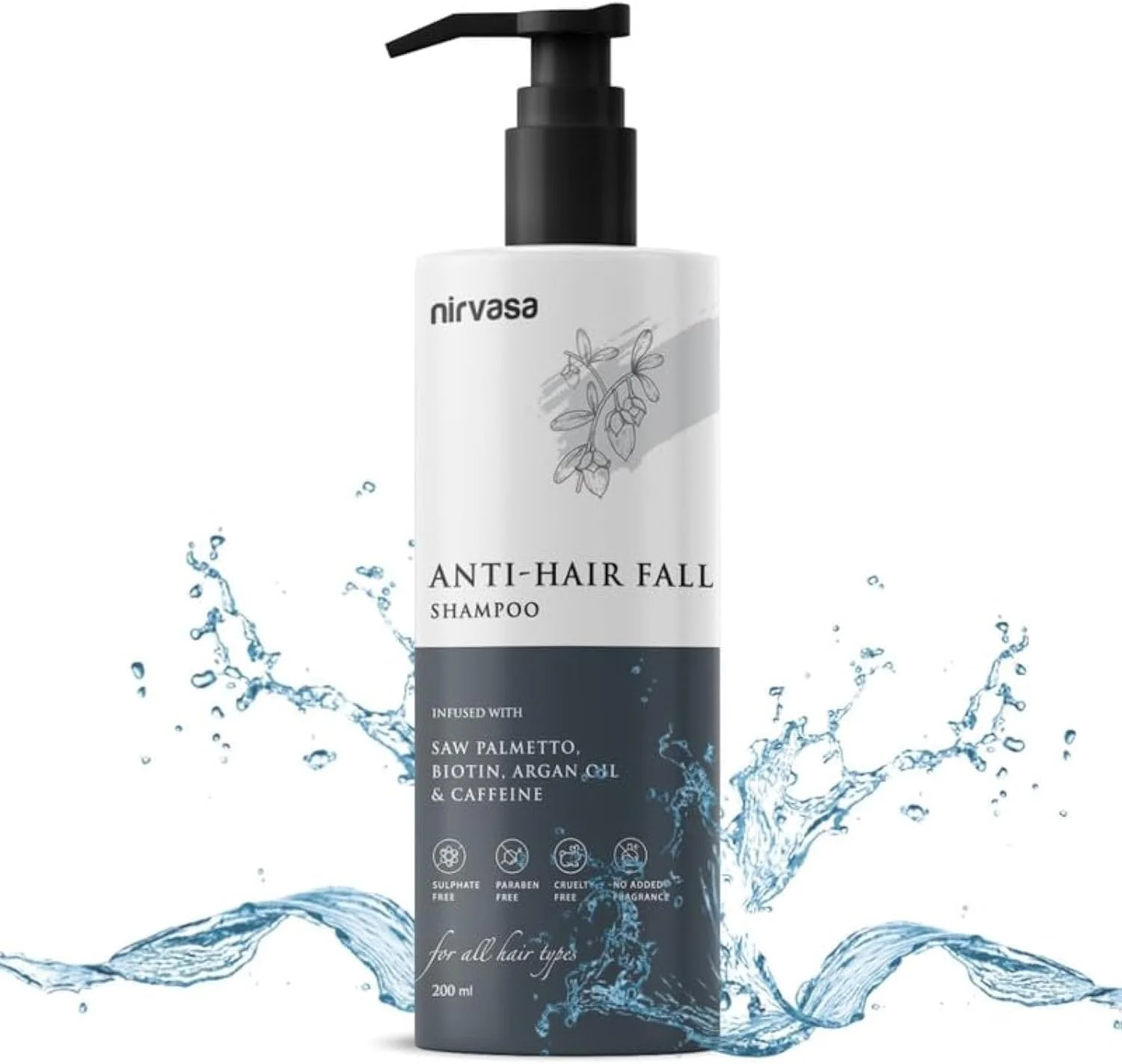 شامپو ضد ریزش مو نیرواسا برای آقایان و بانوان | حاوی سائو پالمتو و بیوتین | کمک به مهار DHT، کاهش ریزش مو و جلوگیری از شکستگی مو | فرمولاسیون فاقد سولفات | 200 میلی لیتر