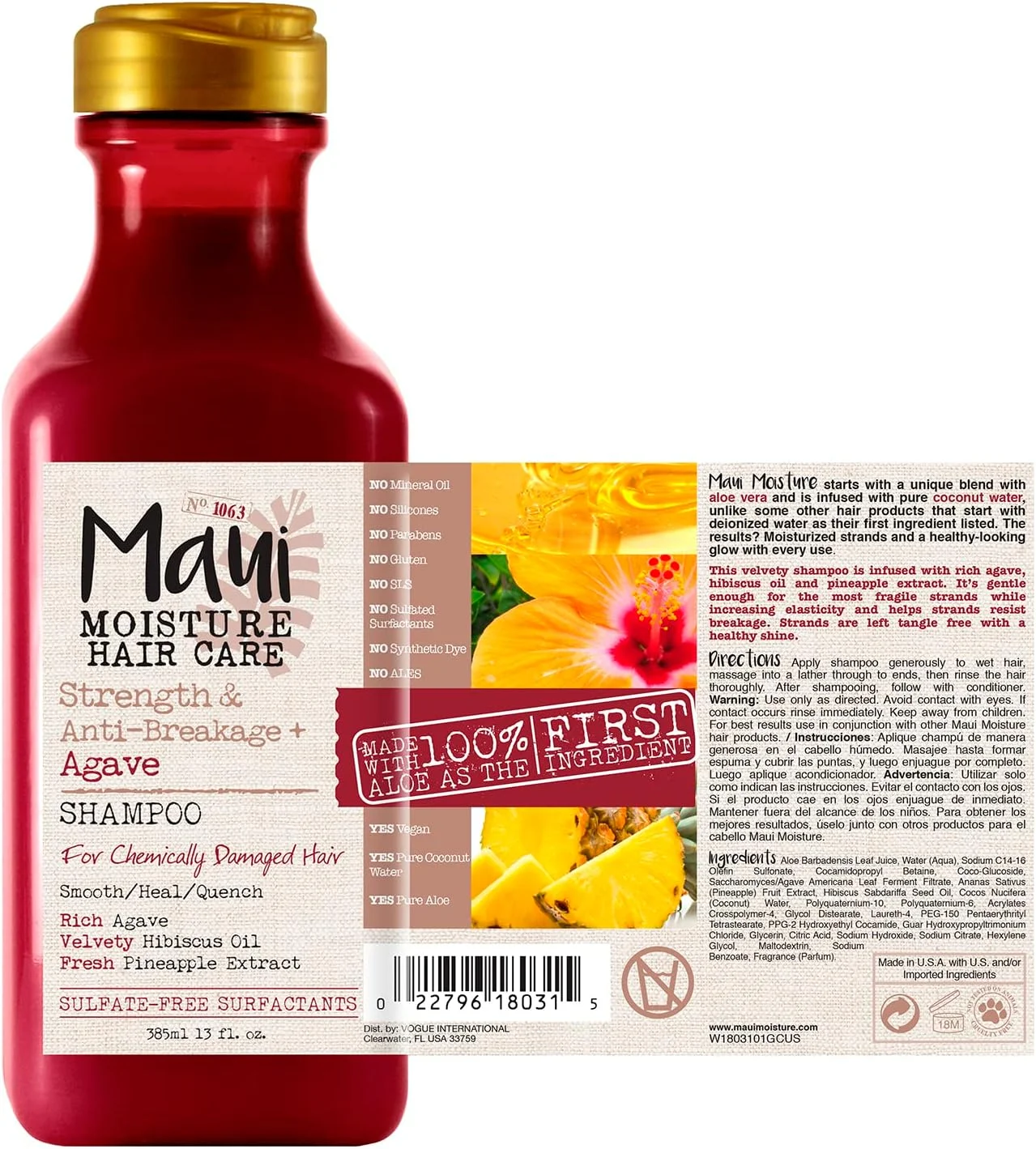 شامپو تقویت کننده و ضد شکستگی موی مائویی مویسچر + آبرسان آگاو مناسب موهای رنگ شده یا آسیب دیده شیمیایی، وگان، بدون سیلیکون و پارابن، با سورفکتانت های بدون سولفات، 384 میلی لیتر