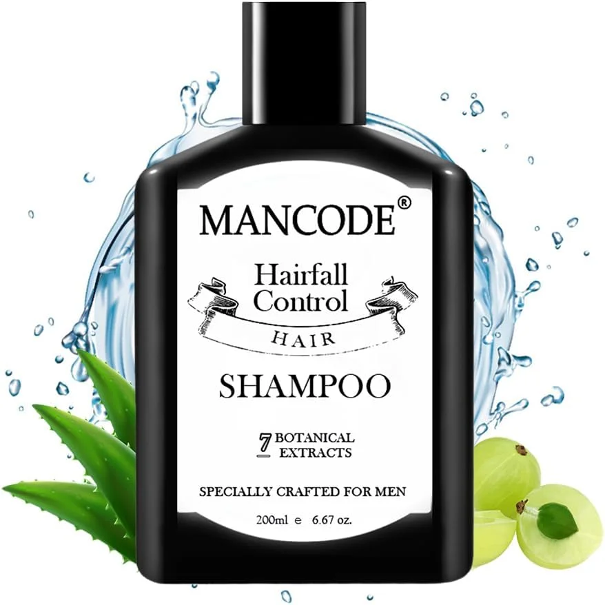 شامپو ضد ریزش مو مردانه کد من غنی شده با عصاره های گیاهی مانند: آلوئه ورا، آملا، شیکاکی، روغن درخت چریش و ویتامین ای، 200 میلی لیتر