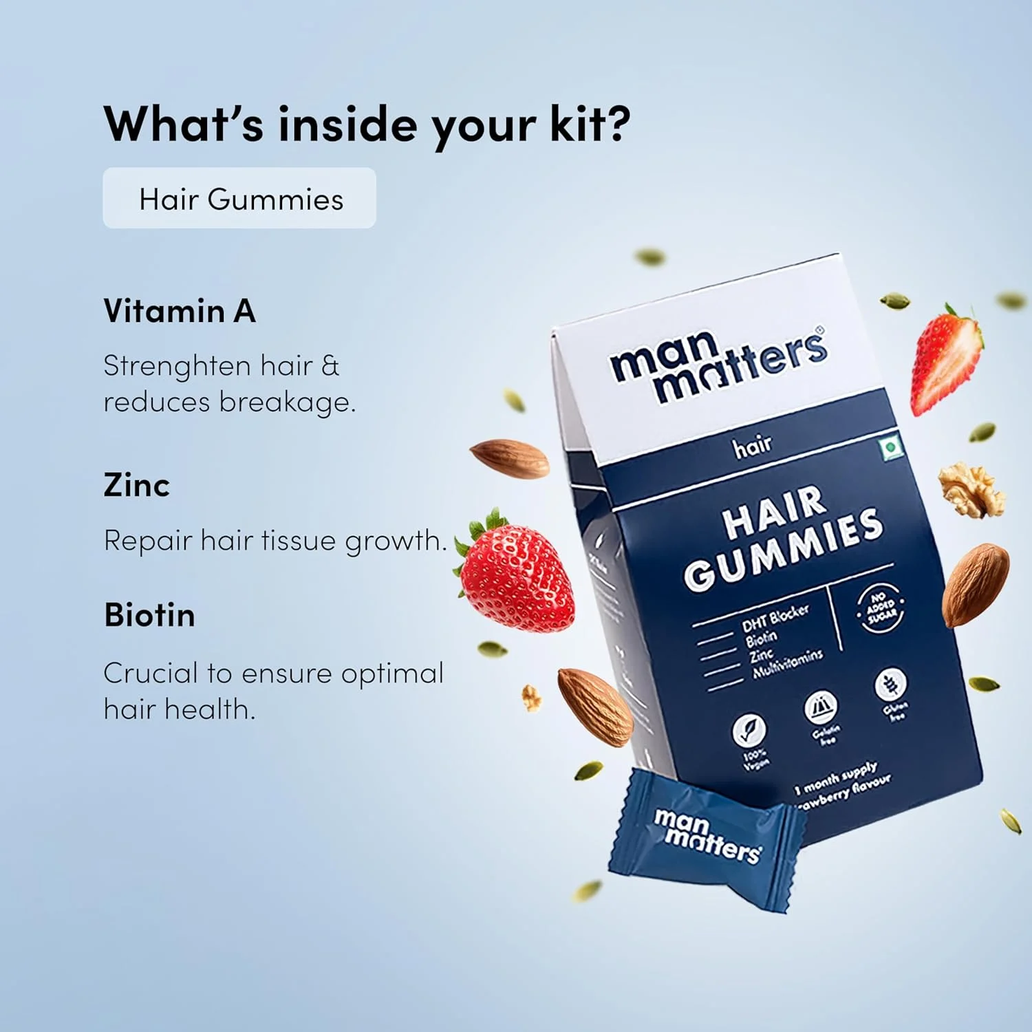 پاستیل مو بیوتین من ماتررز 30 عددی و شامپو ضد ریزش مو DHT 200 میلی لیتر | مسدود کننده های DHT با بیوتین، کافئین و روی | کیت ریزش مو مرحله 1 | تقویت کننده مو و کاهش دهنده ریزش مو