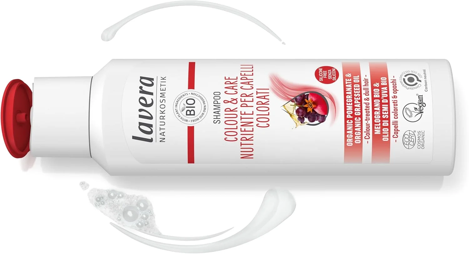 شامپو محافظ رنگ مو لاورا • لوازم آرایشی طبیعی موهای درخشان دارای گواهینامه وگان 250 میلی لیتر