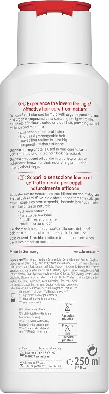شامپو محافظ رنگ مو لاورا • لوازم آرایشی طبیعی موهای درخشان دارای گواهینامه وگان 250 میلی لیتر