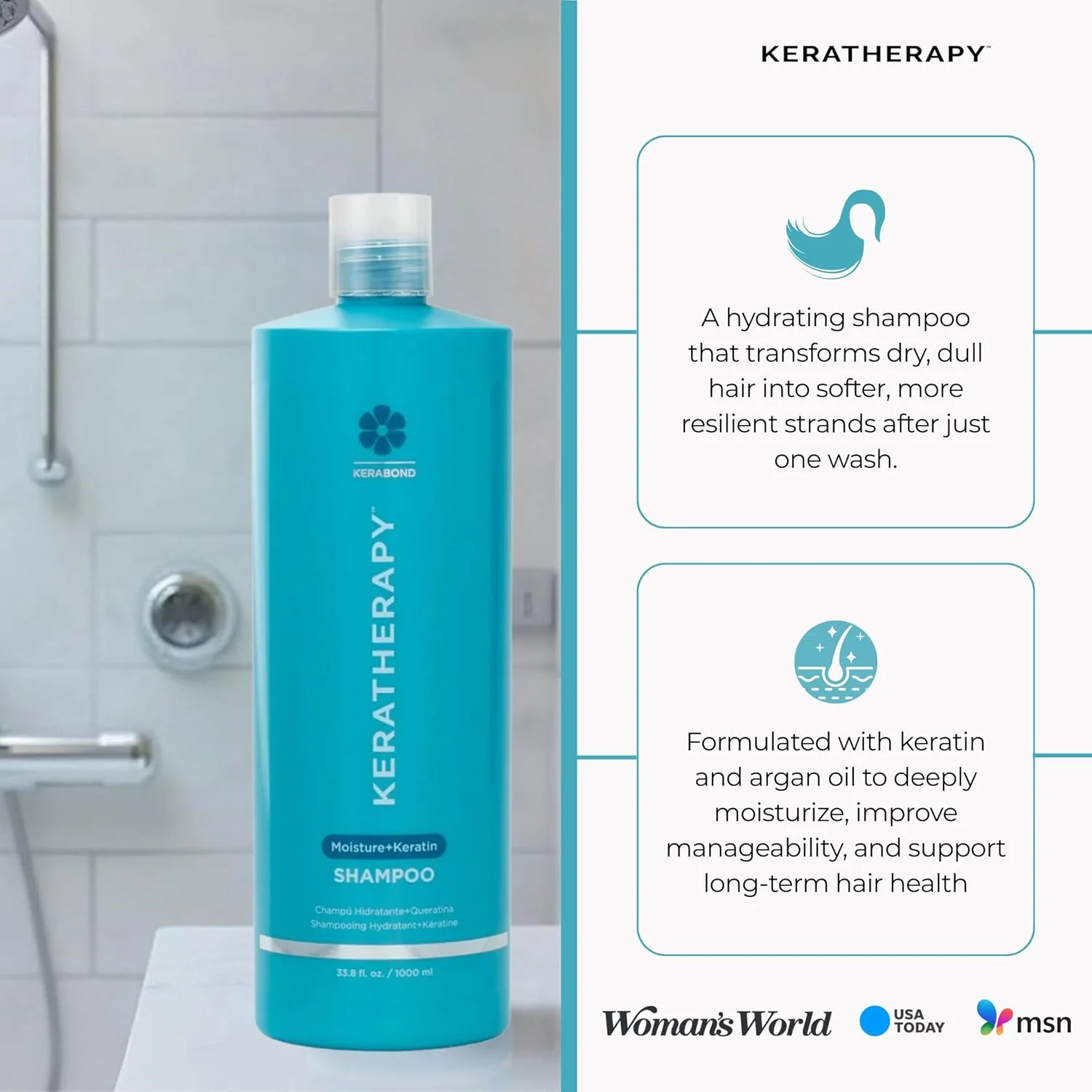 شامپو مرطوب کننده حاوی کراتین کراتراپی، شفاف، ۱۰۰۰ میلی لیتر