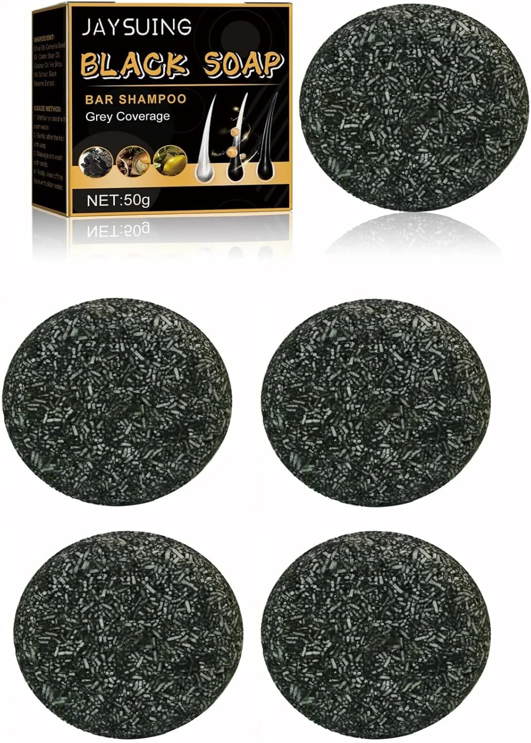 صابون تیره کننده مو JAYSUING TDMKTtural، صابون شامپو رشد مو - شامپو بار معکوس کننده موهای خاکستری، شامپو بار تیره کننده مو، شامپو و نرم کننده بار، ترمیم مو و ضد ریزش مو (4 عدد)
