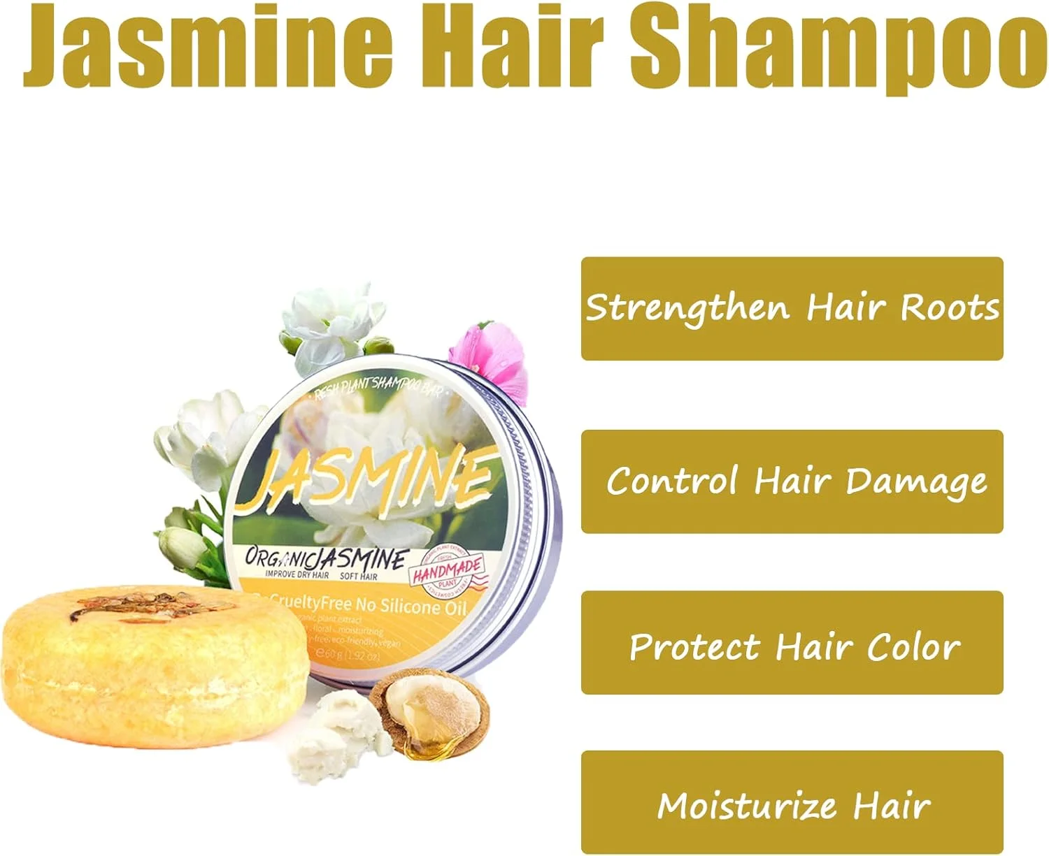 شامپو بار رشد مجدد مو با رایحه گل رز و یاس، صابون شامپو گیاهی رز، شامپو بار طبیعی گل یاس، ضد ریزش مو، ضد وز مو، ضد شوره و ضد خارش، محافظت از پوست سر مناسب برای آقایان و بانوان