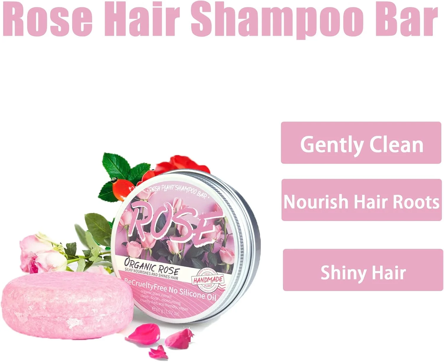 شامپو بار رشد مجدد مو با رایحه گل رز و یاس، صابون شامپو گیاهی رز، شامپو بار طبیعی گل یاس، ضد ریزش مو، ضد وز مو، ضد شوره و ضد خارش، محافظت از پوست سر مناسب برای آقایان و بانوان