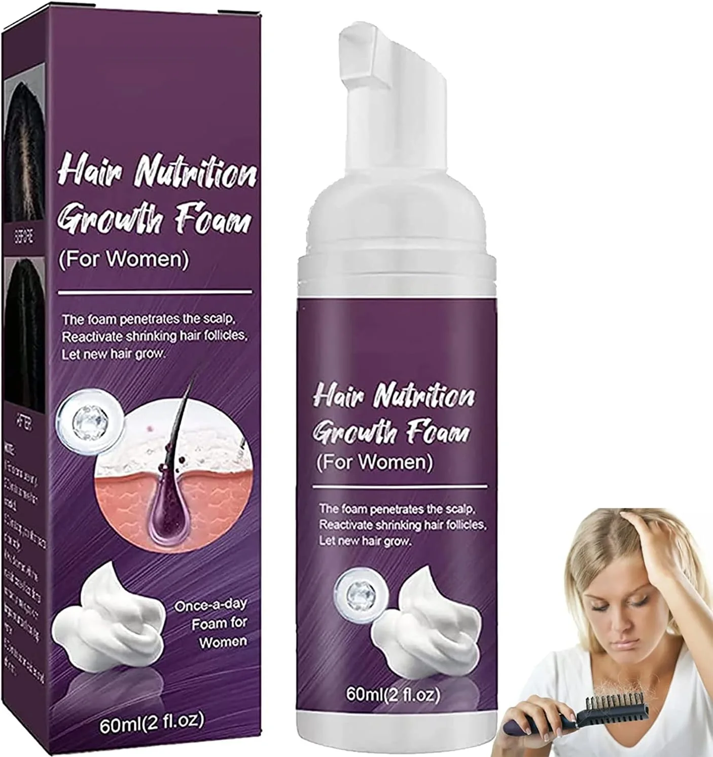 شامپو فوم احیا کننده مو KERA'GRO جانگو 60 میلی لیتر، شامپو بیوتین و کلاژن برای رشد مو، درمان ضد ریزش مو برای موهای نازک، فوم مغذی برای رشد مو برای زنان و مردان (3 عدد)