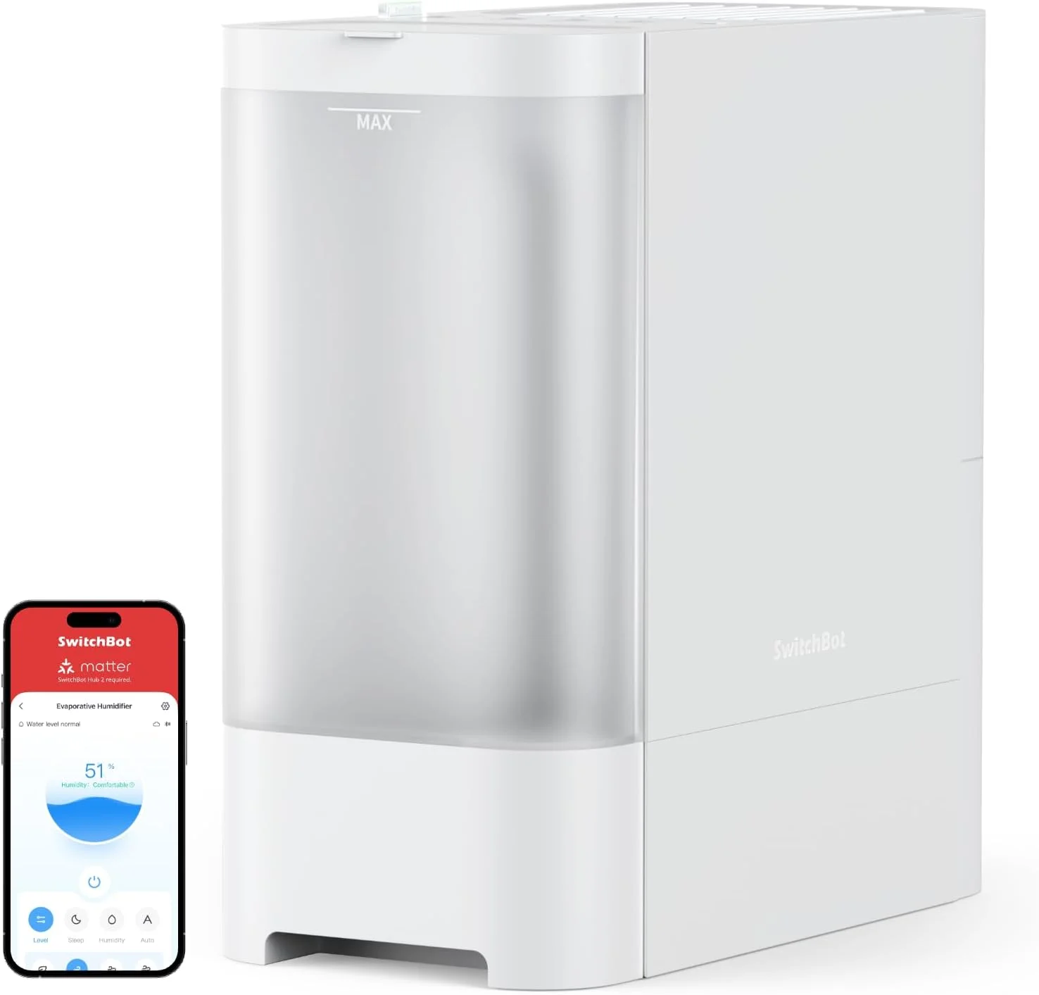 دستگاه بخور هوشمند تبخیری SwitchBot مناسب اتاق خواب، 4.5 لیتری، 750 میلی لیتر در ساعت، دستگاه بخور با قابلیت پر کردن از بالا، فیلتر خشک کننده خودکار هوا، فناوری Ag+، کنترل صوتی، هشدار برنامه (نیازمند Hub 2)