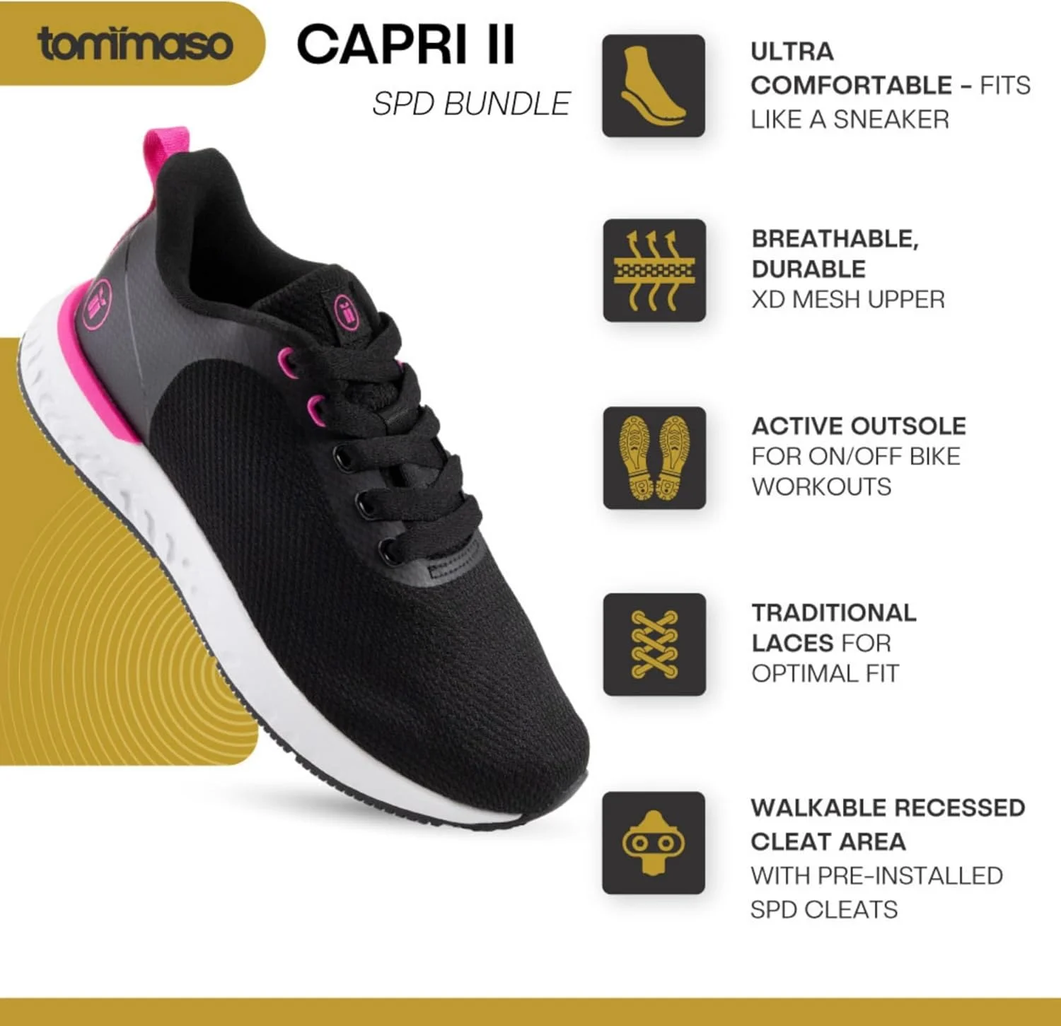 کفش دوچرخه سواری زنانه توماسو مدل Capri Knit Walkable، سازگار با SPD، مناسب برای دوچرخه سواری داخل سالن، سفید، پلنگی، مشکی، صورتی