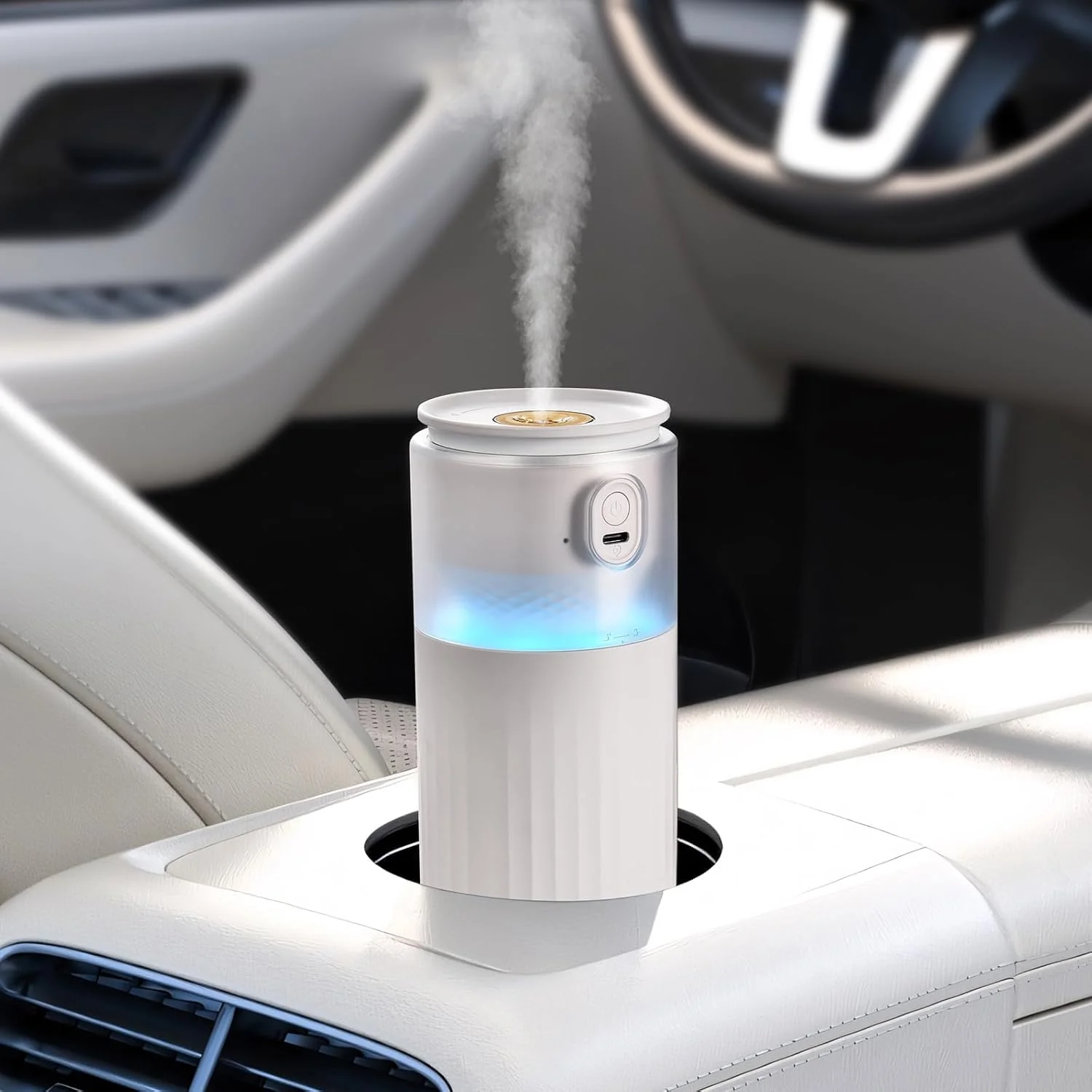 دستگاه بخور سرد کوچک قابل حمل آزونی، مرطوب کننده USB برای اتاق خواب، دفتر و ماشین، مناسب سفر با چراغ شب، فوق العاده بی صدا، خاموش شدن خودکار، 2 حالت مه (سفید)