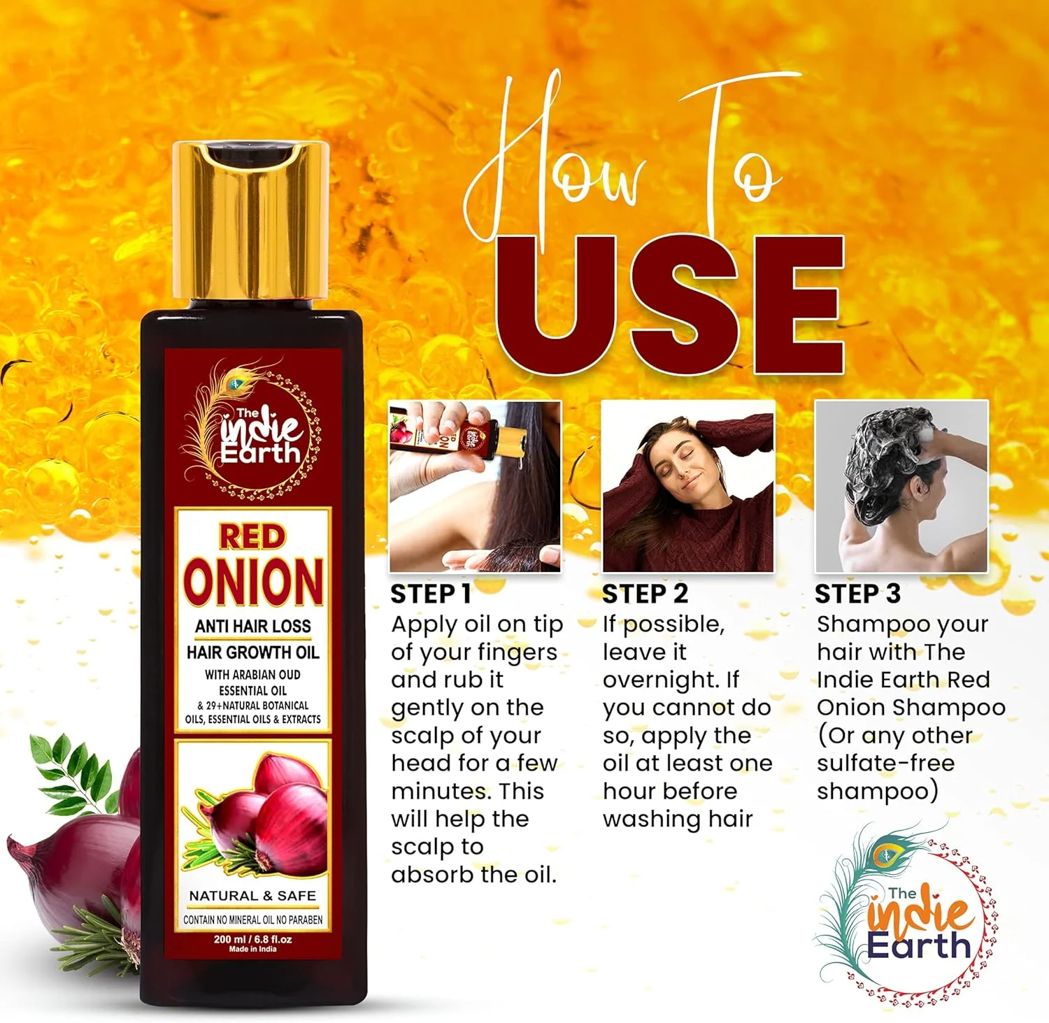 مجموعه روغن پیاز قرمز و شامپو پیاز قرمز ضد ریزش مو و تقویت رشد مو ایندی اِرث، مجموعا 400 میلی لیتر، بهترین روغن پیاز برای ضد ریزش مو، بهترین شامپو پیاز برای رشد مو