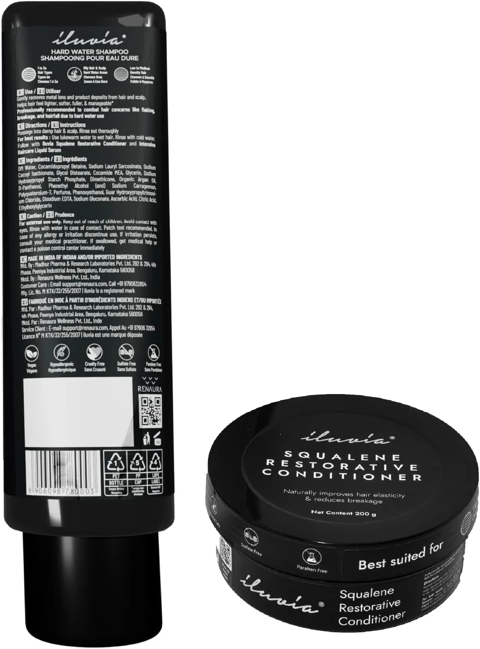 مجموعه شامپو موهای آسیب دیده ناشی از آب سخت و سیستم ترمیم کننده اسکوالن ایلویا - بسته بندی سازگار با محیط زیست (بدون پارابن، بدون فتالات، مراقبت از مو 2 در 1) مجموعه شامپو موهای آسیب دیده ناشی از آب سخت و سیستم ترمیم کننده اسکوالن ایلویا - بسته بندی سازگار با محیط زیست (بدون پارابن، بدون فتالات، مراقبت از مو 2 در 1)