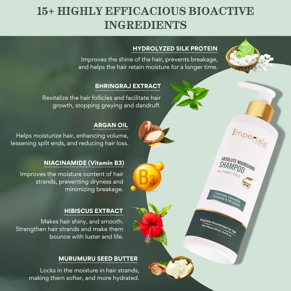 شامپو مغذی مو امپریال بوتانیک | دارای تاییدیه FDA | حاوی برینگراج، رزماری و پروتئین ابریشم | برای موهای ضخیم تر و قوی تر | احیا کننده شادابی، تقویت کننده رشد مو | افزایش درخشندگی | مناسب برای انواع مو شامپو مغذی مو امپریال بوتانیک | دارای تاییدیه FDA | حاوی برینگراج، رزماری و پروتئین ابریشم | برای موهای ضخیم تر و قوی تر | احیا کننده شادابی، تقویت کننده رشد مو | افزایش درخشندگی | مناسب برای انواع مو