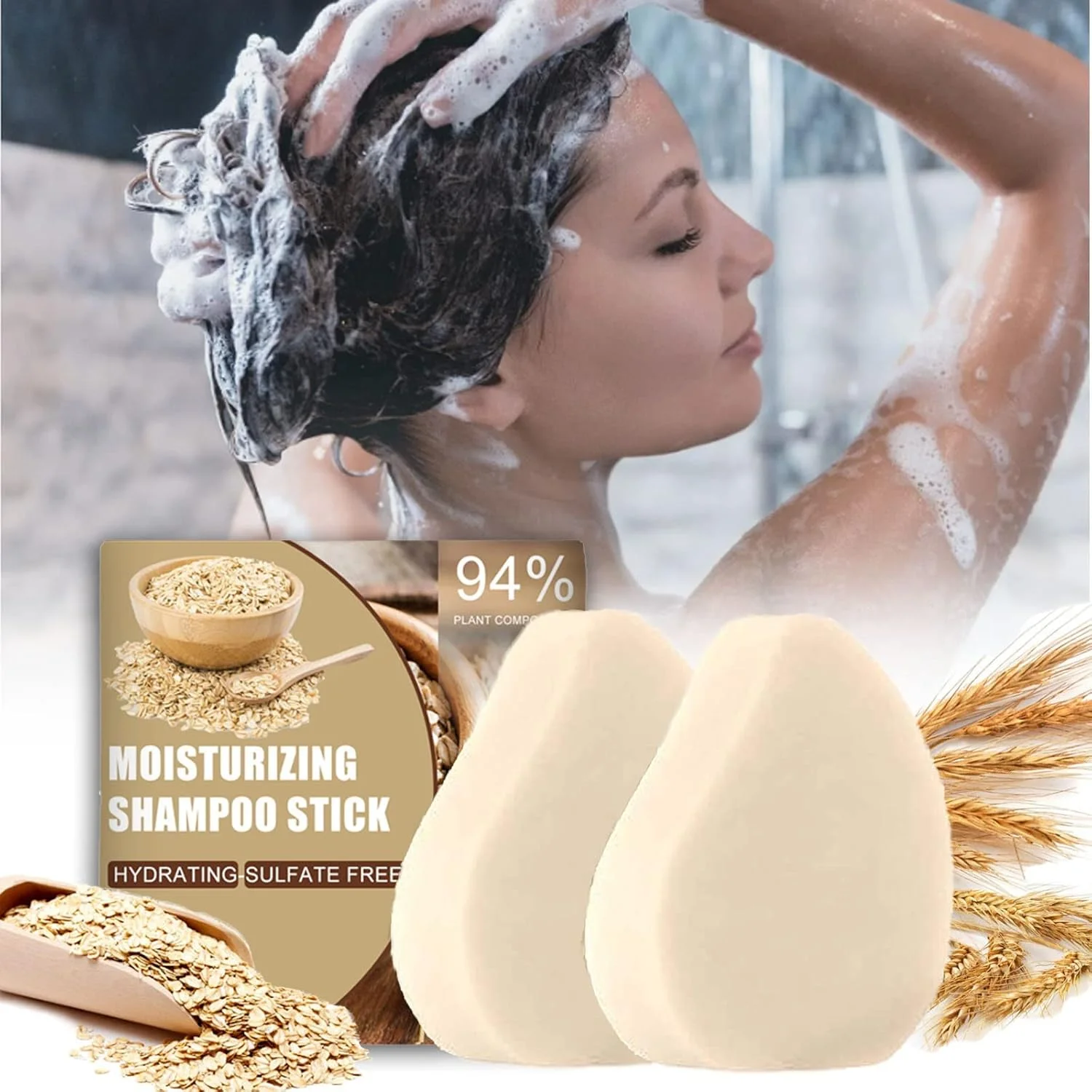 شامپو بار جو دوسر و برنج تقویت کننده مو QUAEDING Hairthentic، شامپو بار برنج ضد ریزش مو Originpro، استیک شامپو مرطوب کننده، شامپو بار برنج برای رشد مو (2 عدد)