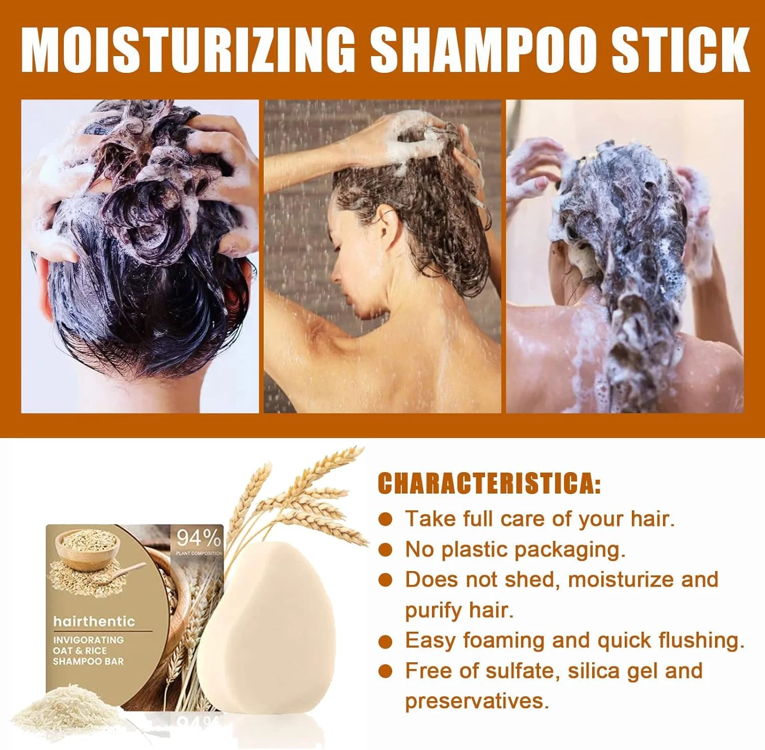 شامپو بار جو دوسر و برنج تقویت کننده مو QUAEDING Hairthentic، شامپو بار برنج ضد ریزش مو Originpro، استیک شامپو مرطوب کننده، شامپو بار برنج برای رشد مو (2 عدد)