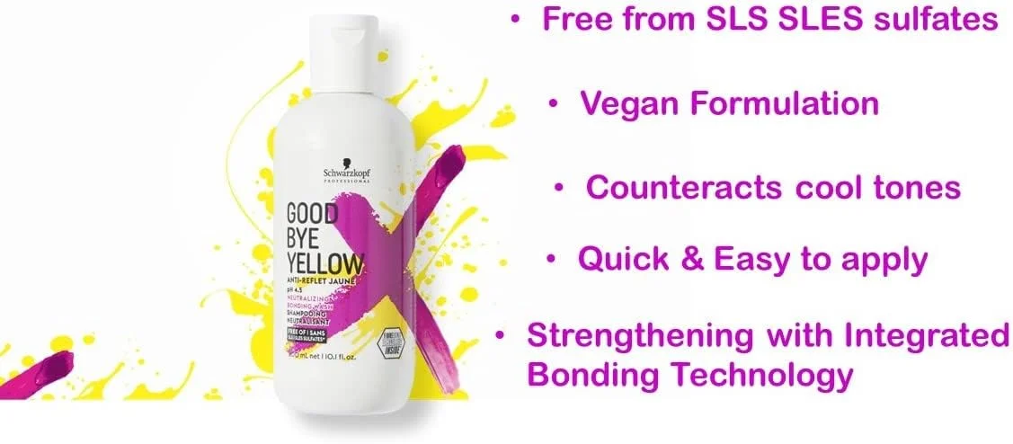 شامپو خنثی کننده زردی گودبای یلو - متعادل کننده رنگ مو برای از بین بردن رنگ های مسی و زرد - پاک کننده وگان حاوی رنگدانه های بنفش و آبی، 1000 میلی لیتر