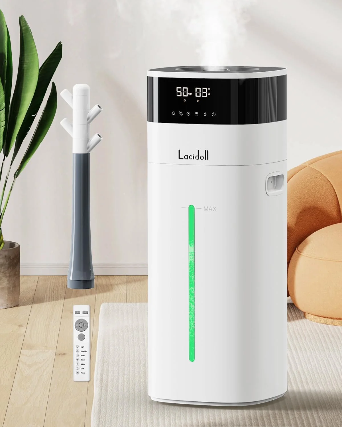دستگاه بخور سرد و گرم بزرگ LACIDOLL با ظرفیت 20 لیتر - مناسب برای فضای 280 متر مربع، دستگاه بخور هوا برای اتاق خواب با پخش کننده اسانس و لوله اضافی، دستگاه بخور کل خانه برای اتاق کودک و گیاهان