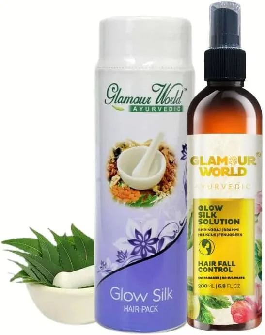 مجموعه پک موی ابریشمی درخشان آیورودا و محلول ابریشمی درخشان (ترکیبی) - برای کنترل ریزش مو و سفید شدن زودرس | کنترل شوره سر، ریزش مو و سفید شدن زودرس و سایر مشکلات مربوط به پوست سر
