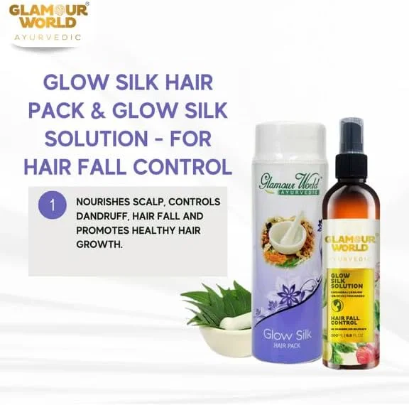 مجموعه پک موی ابریشمی درخشان آیورودا و محلول ابریشمی درخشان (ترکیبی) - برای کنترل ریزش مو و سفید شدن زودرس | کنترل شوره سر، ریزش مو و سفید شدن زودرس و سایر مشکلات مربوط به پوست سر