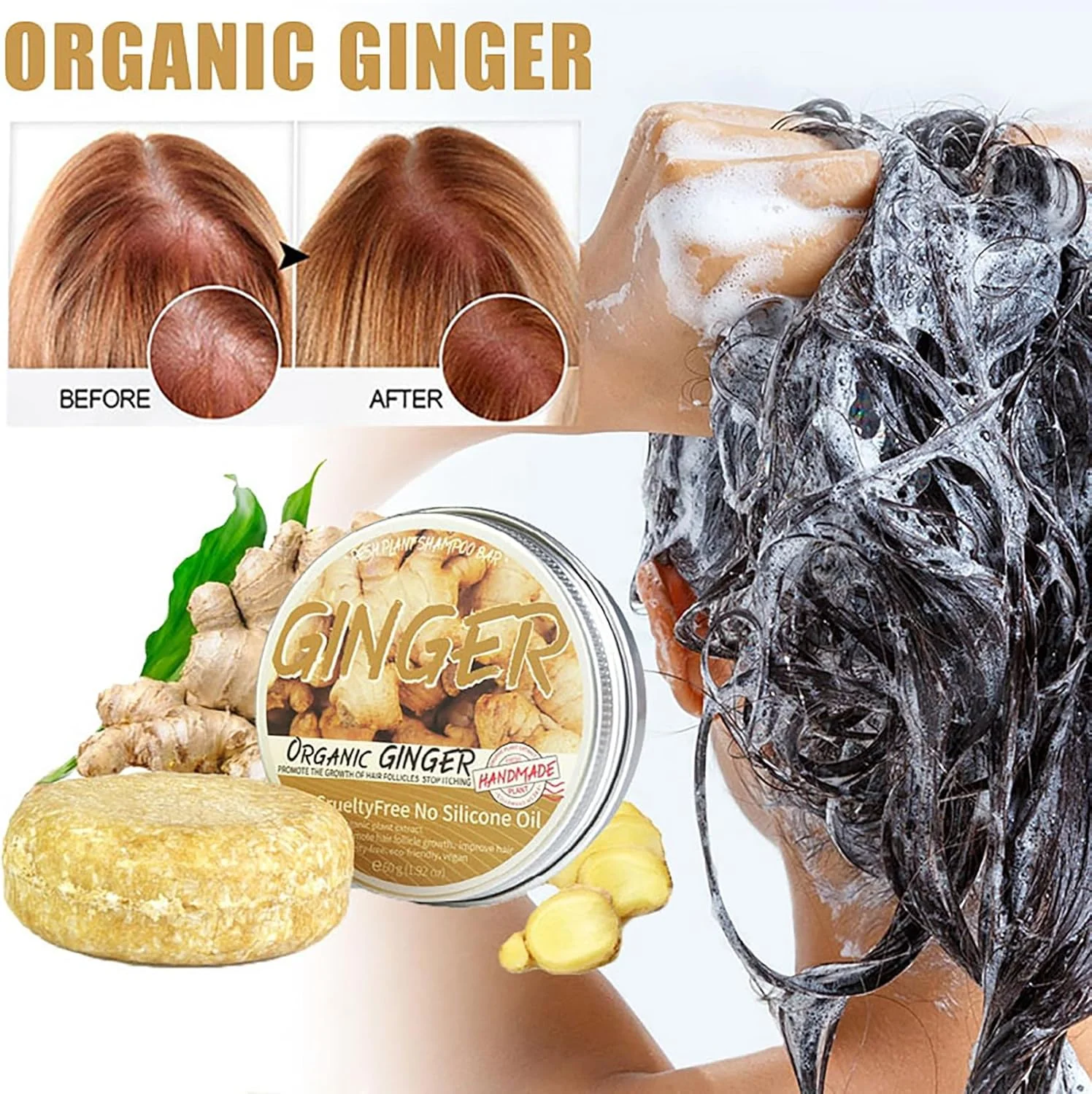 شامپو بار زنجبیلی برای رشد مجدد مو - سرم رشد مو زنجبیلی - صابون شامپو زنجبیلی ضد ریزش مو - روغن مو زنجبیلی برای موهای خشک و آسیب دیده - درمان ترمیم مو، تحریک کننده پوست سر، ضخیم کننده و تقویت کننده ریشه شامپو بار زنجبیلی برای رشد مجدد مو - سرم رشد مو زنجبیلی - صابون شامپو زنجبیلی ضد ریزش مو - روغن مو زنجبیلی برای موهای خشک و آسیب دیده - درمان ترمیم مو، تحریک کننده پوست سر، ضخیم کننده و تقویت کننده ریشه