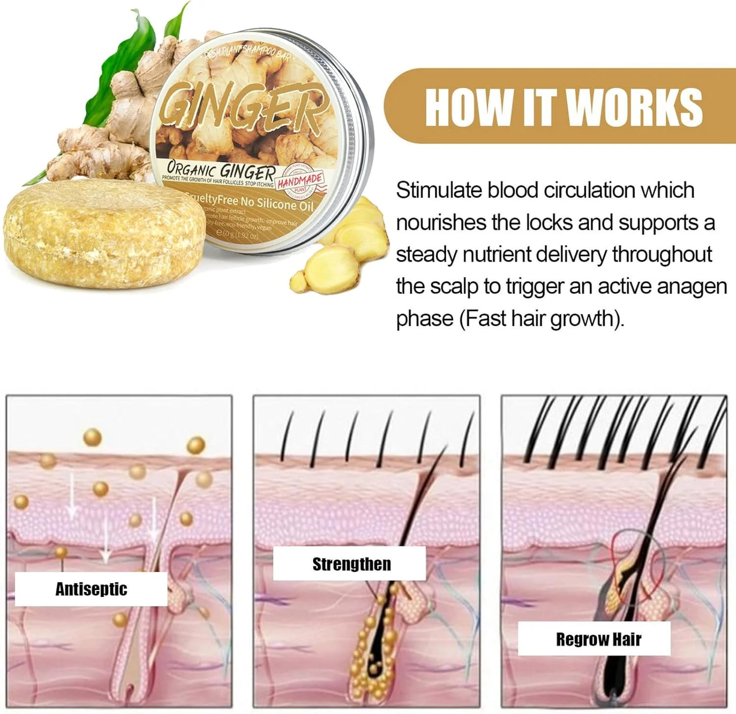 شامپو بار زنجبیلی برای رشد مجدد مو - سرم رشد مو زنجبیلی - صابون شامپو زنجبیلی ضد ریزش مو - روغن مو زنجبیلی برای موهای خشک و آسیب دیده - درمان ترمیم مو، تحریک کننده پوست سر، ضخیم کننده و تقویت کننده ریشه شامپو بار زنجبیلی برای رشد مجدد مو - سرم رشد مو زنجبیلی - صابون شامپو زنجبیلی ضد ریزش مو - روغن مو زنجبیلی برای موهای خشک و آسیب دیده - درمان ترمیم مو، تحریک کننده پوست سر، ضخیم کننده و تقویت کننده ریشه