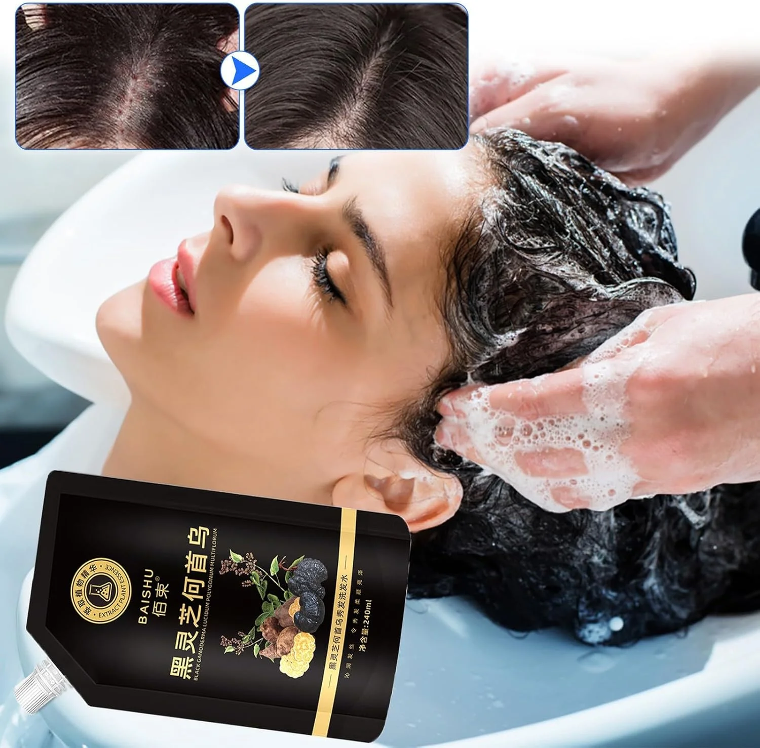 شامپو تقویت کننده و مغذی مو مشکی شاوو برای جلوگیری از ریزش مو، شامپو مغذی مو با عصاره گیاهی ریشه پولیگونوم مشکی، 3 عدد