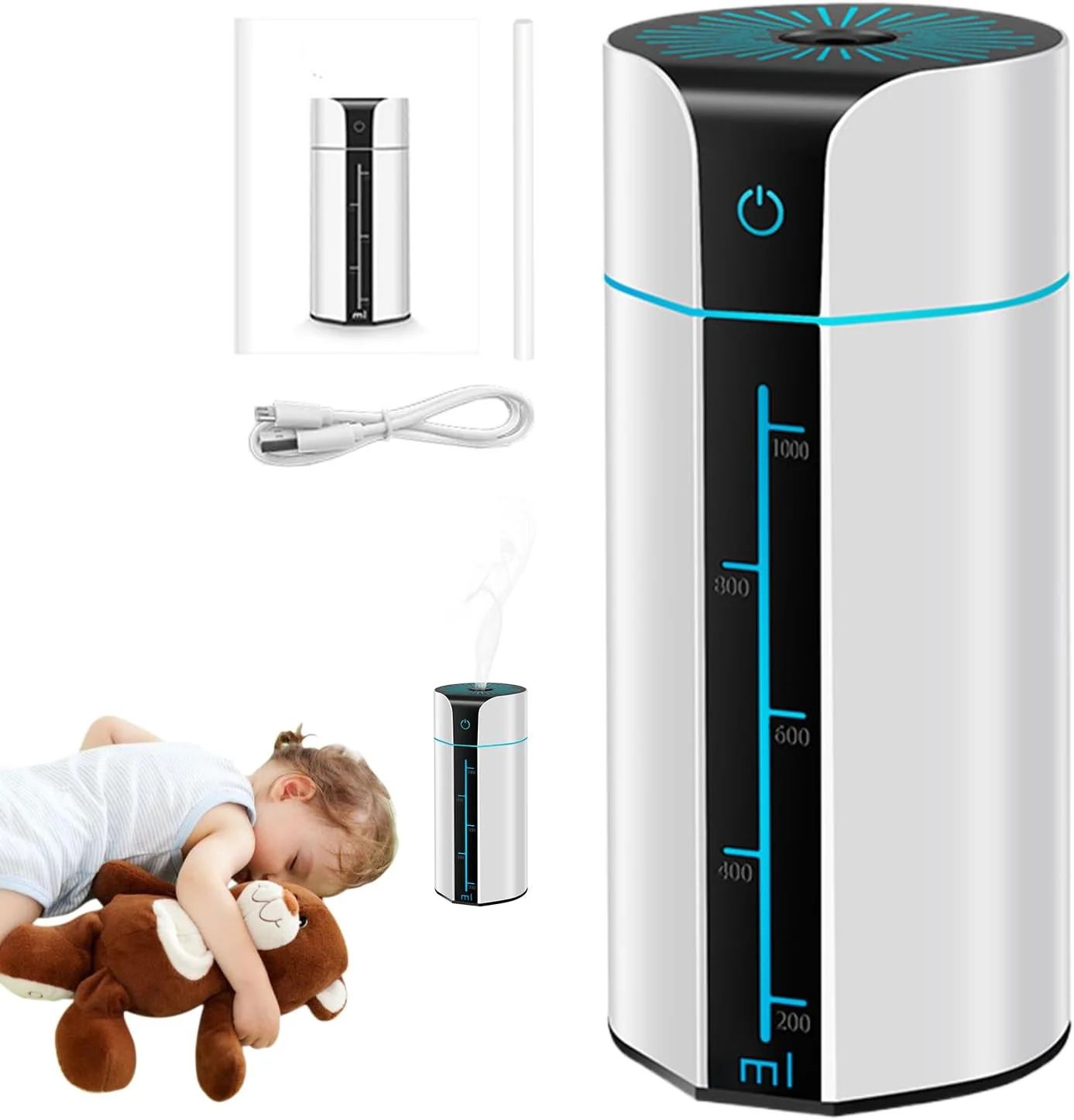 دستگاه بخور برای اتاق خواب کودک - تصفیه کننده هوای USB برای فضای بزرگ | دستگاه بخور هوشمند LED با 7 رنگ برای اتاق خواب داخلی، اتاق کودک، اتاق نشیمن، خوابگاه، استودیو