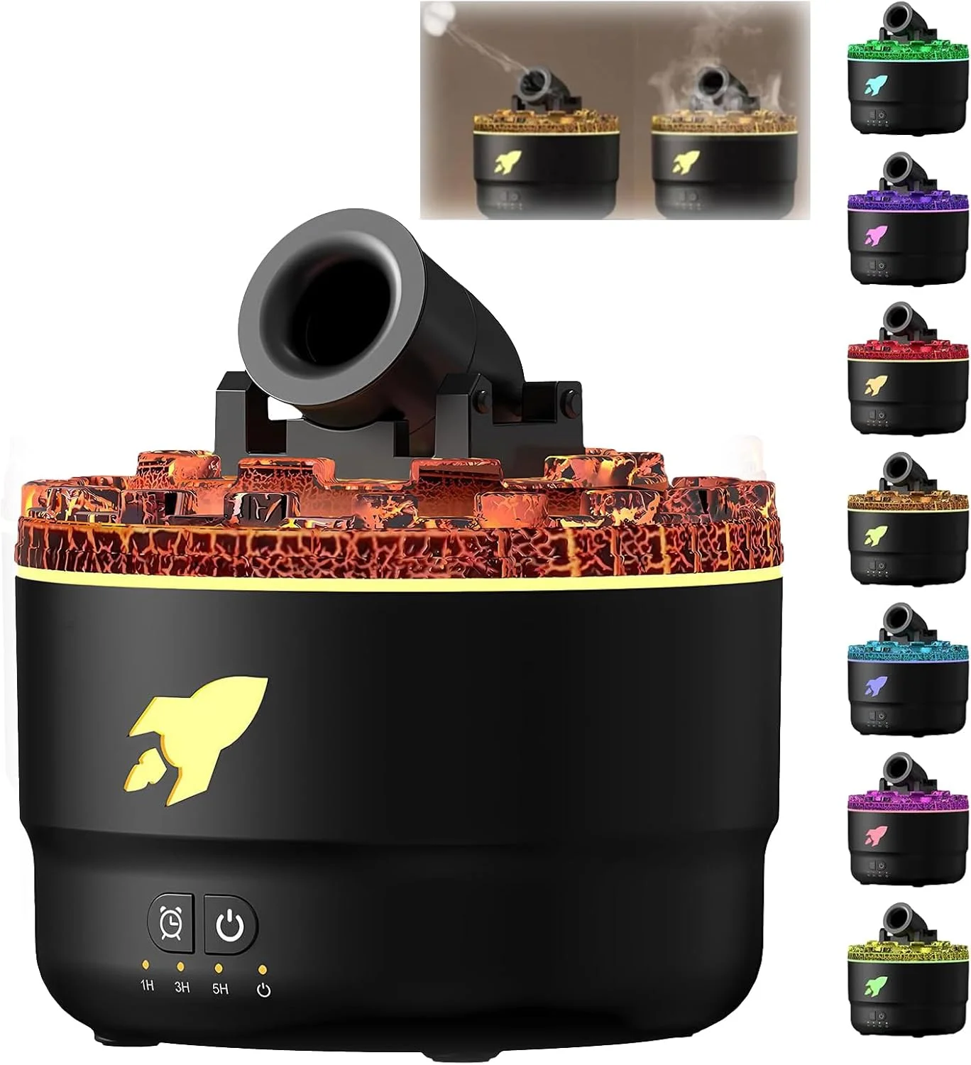 دستگاه بخور خوشبو کننده مدل Cannon Blast، پخش کننده رایحه با 7 رنگ LED و 2 حالت اسپری، پخش کننده آتشفشانی با خاموش شدن خودکار در صورت اتمام آب، دستگاه بخور بی صدا برای آروماتراپی (مشکی)
