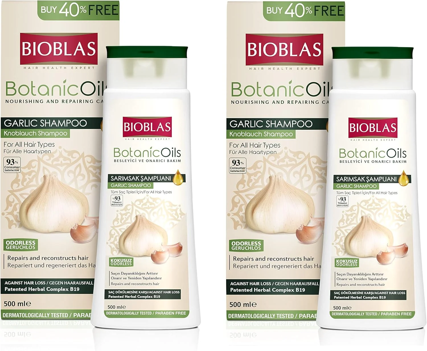 شامپو سیر Bioblas حجم 500 میلی لیتر، بدون بو، ضد ریزش مو، بسته اقتصادی زنانه و مردانه (2 عدد)