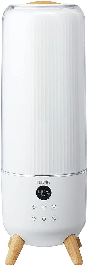 دستگاه بخور اولتراسونیک Homedics - دستگاه های رطوبت ساز بزرگ و لوکس برای اتاق خواب، گیاهان، دفتر کار - مخزن 5.5 لیتری با پر شدن از بالا، مه خنک، پدهای روغن ضروری و تایمر داخلی، 3 تنظیمات سرعت، سفید