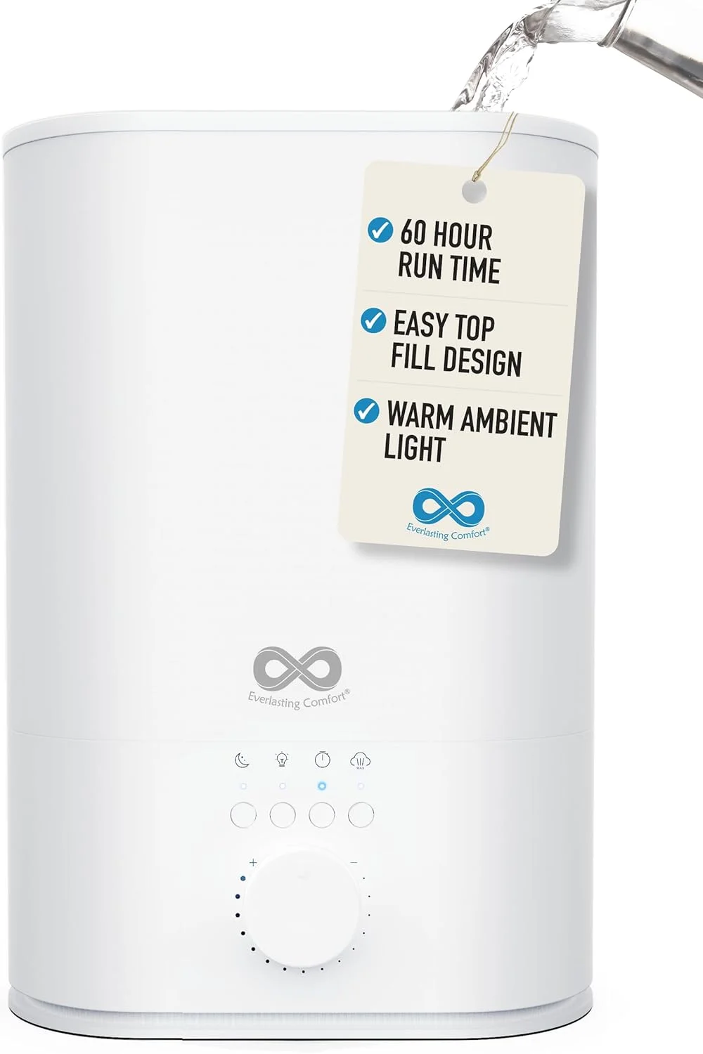 دستگاه بخور 6 لیتری Everlasting Comfort مناسب اتاق بزرگ، خروجی مه بالا با زمان کارکرد 60 ساعته، دستگاه بخور اولتراسونیک با قابلیت پر کردن از بالا برای اتاق خواب، استفاده و تمیز کردن آسان برای خانه، دستگاه بخور کودک، گیاهان، گرفتگی بینی، محیط داخلی
