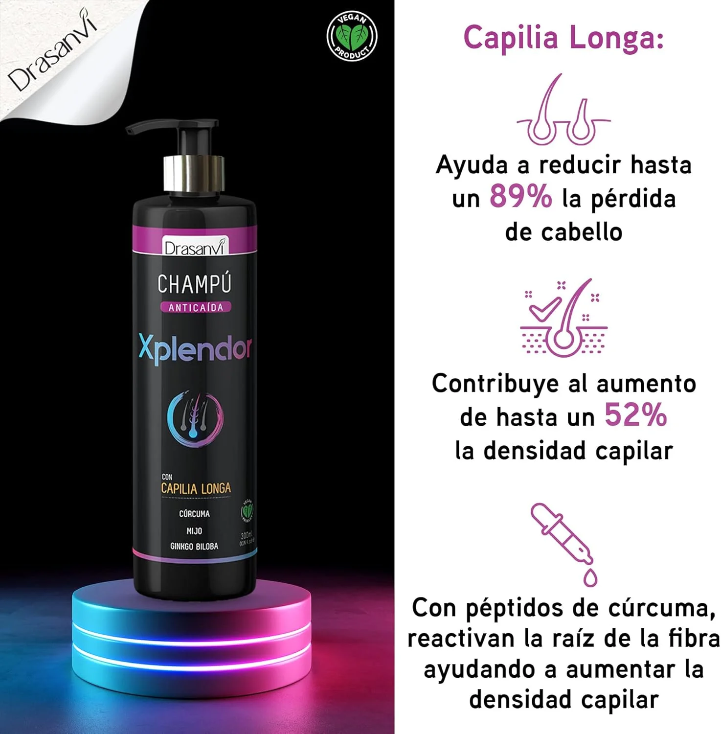 شامپو دراسانوی XPLENDOR - زردچوبه + جینکوبیلوبا + ارزن - تقویت کننده فیبر مو - کاهش ریزش مو تا 89% وگان - 300 میلی لیتر شامپو دراسانوی XPLENDOR - زردچوبه + جینکوبیلوبا + ارزن - تقویت کننده فیبر مو - کاهش ریزش مو تا 89% وگان - 300 میلی لیتر