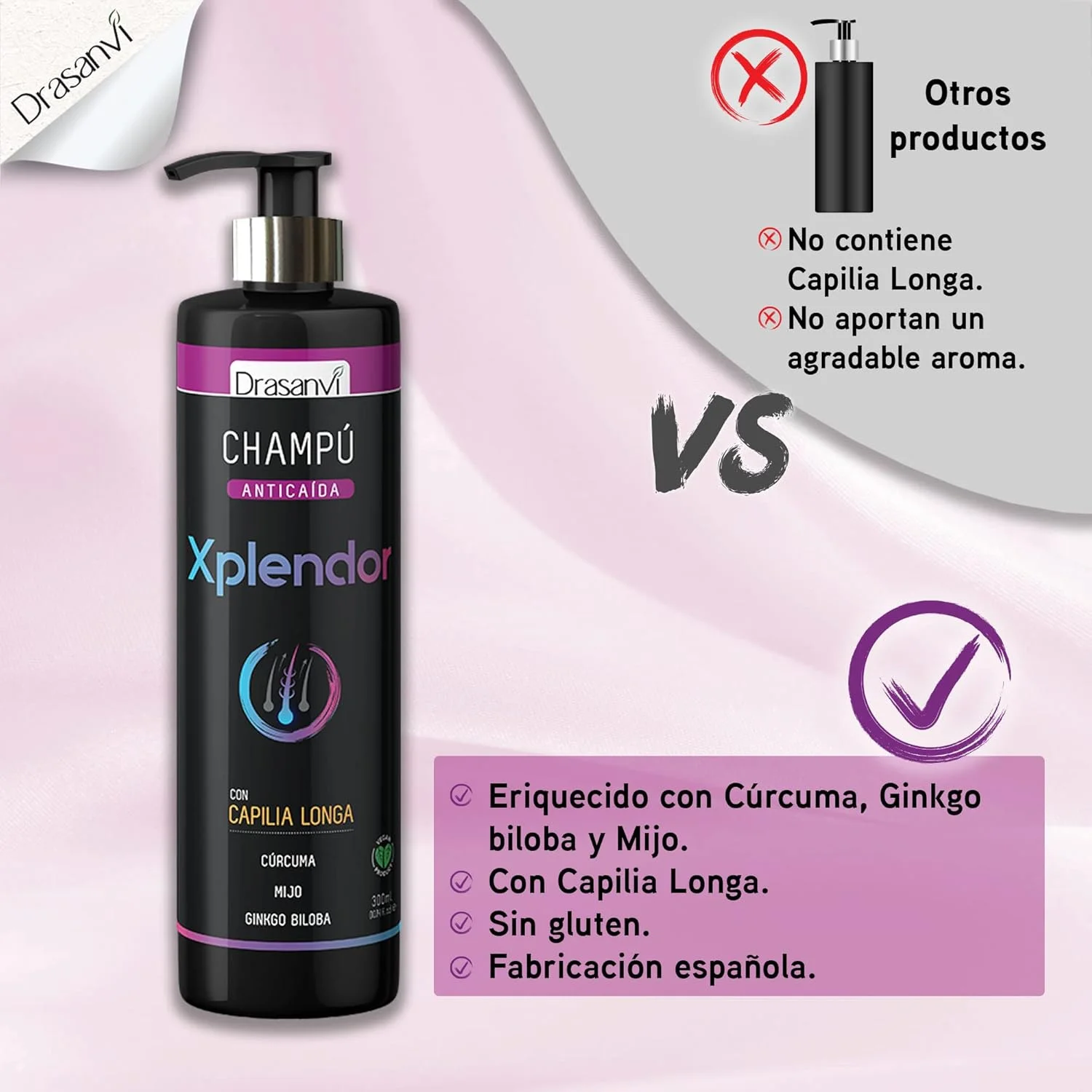 شامپو دراسانوی XPLENDOR - زردچوبه + جینکوبیلوبا + ارزن - تقویت کننده فیبر مو - کاهش ریزش مو تا 89% وگان - 300 میلی لیتر شامپو دراسانوی XPLENDOR - زردچوبه + جینکوبیلوبا + ارزن - تقویت کننده فیبر مو - کاهش ریزش مو تا 89% وگان - 300 میلی لیتر