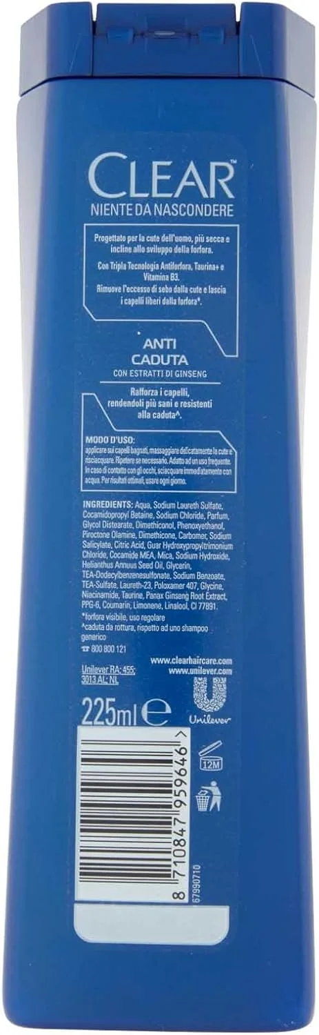 شامپو ضد ریزش مو مردانه Clear با عصاره جینسینگ برای موهای ضعیف، مناسب استفاده روزانه - 6 بطری 225 میلی لیتری
