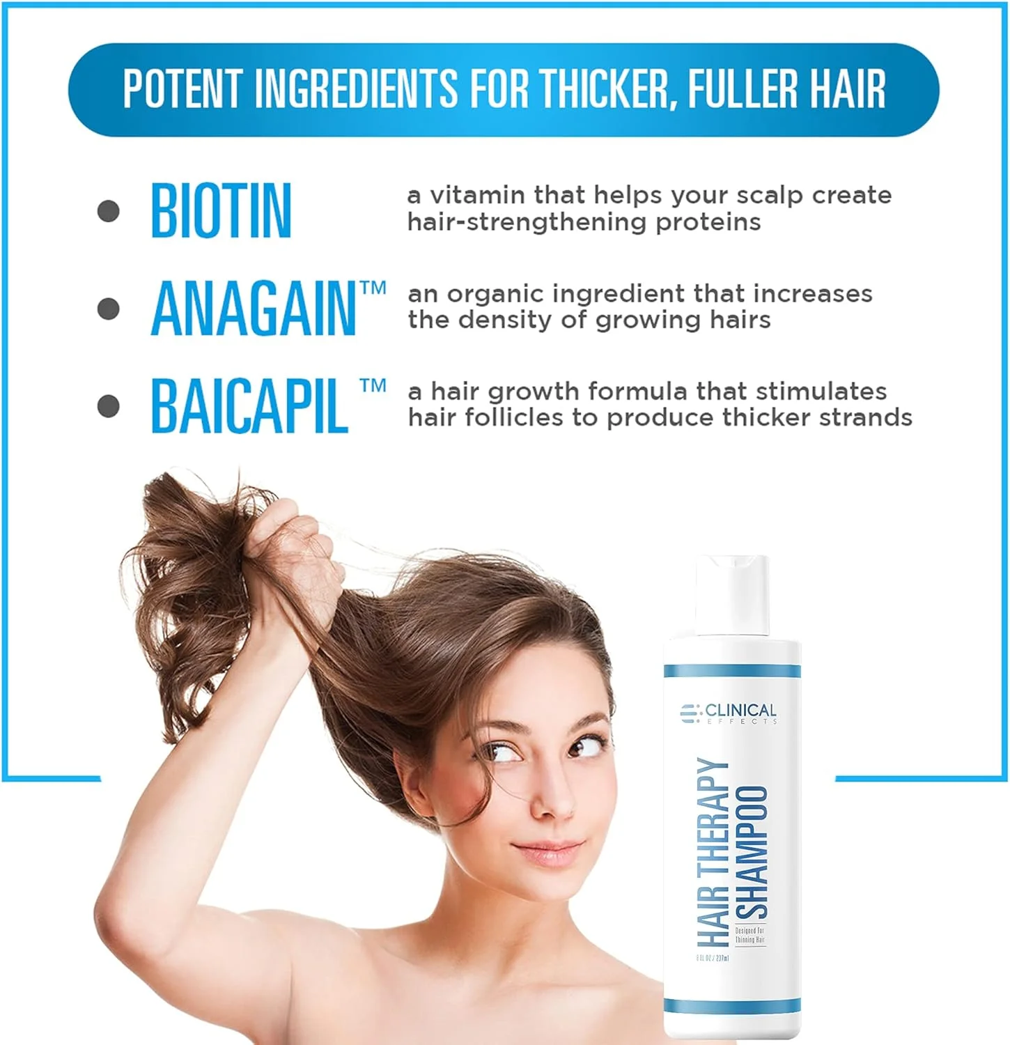 شامپو درمان مو Clinical Effects - شامپو بیوتین با آناگین و بایکاپیل - پشتیبانی از رشد مو برای زنان و مردان - ساخت آمریکا - 3 عدد شامپو درمان مو Clinical Effects - شامپو بیوتین با آناگین و بایکاپیل - پشتیبانی از رشد مو برای زنان و مردان - ساخت آمریکا - 3 عدد