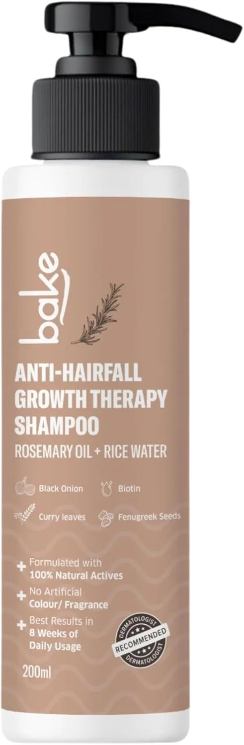 شامپو ضد ریزش مو رزماری BAKE برای رشد مو، کنترل ریزش مو و شوره سر با پیاز سیاه و تخم شنبلیله، کاهش دهنده ریزش مو و جلوگیری از آسیب مو، برای آقایان و بانوان - 200 میلی لیتر