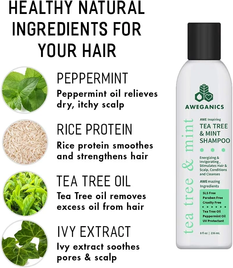 شامپو درخت چای و نعناع Aweganics - شامپوهای نعناع نیروبخش آروماتراپی طبیعی الهام بخش - خنک کننده، پاک کننده، مرطوب کننده - بدون الکل، بدون پارابن، بدون تست حیوانی، محافظ UV شامپو درخت چای و نعناع Aweganics - شامپوهای نعناع نیروبخش آروماتراپی طبیعی الهام بخش - خنک کننده، پاک کننده، مرطوب کننده - بدون الکل، بدون پارابن، بدون تست حیوانی، محافظ UV