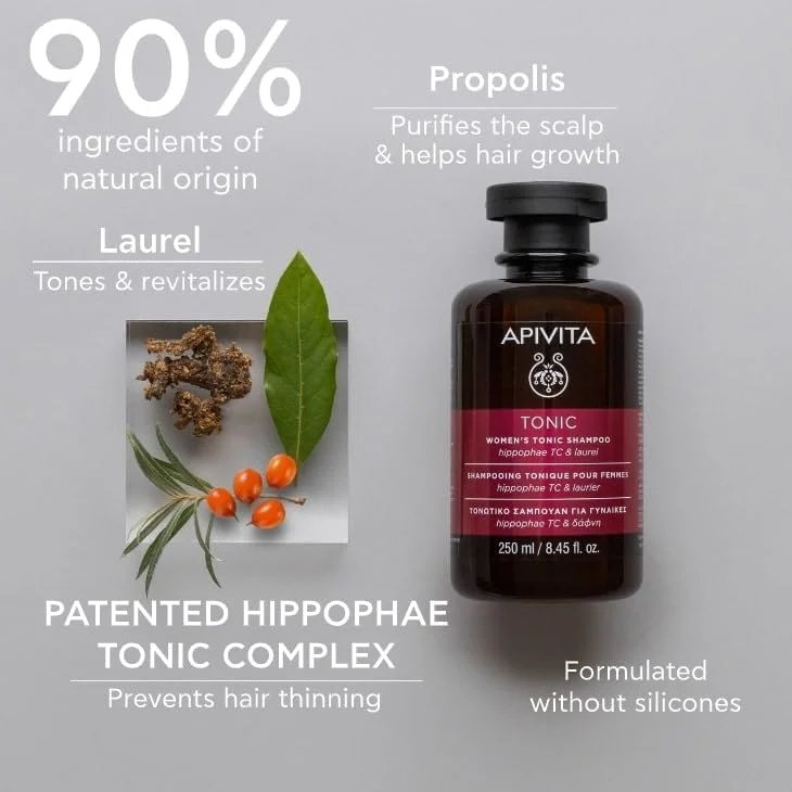 شامپو تقویت کننده موی سر زنانه Apivita با Hippophae TC و برگ بو (مخصوص موهای نازک) 250ml/8.45oz شامپو تقویت کننده موی سر زنانه Apivita با Hippophae TC و برگ بو (مخصوص موهای نازک) 250ml/8.45oz