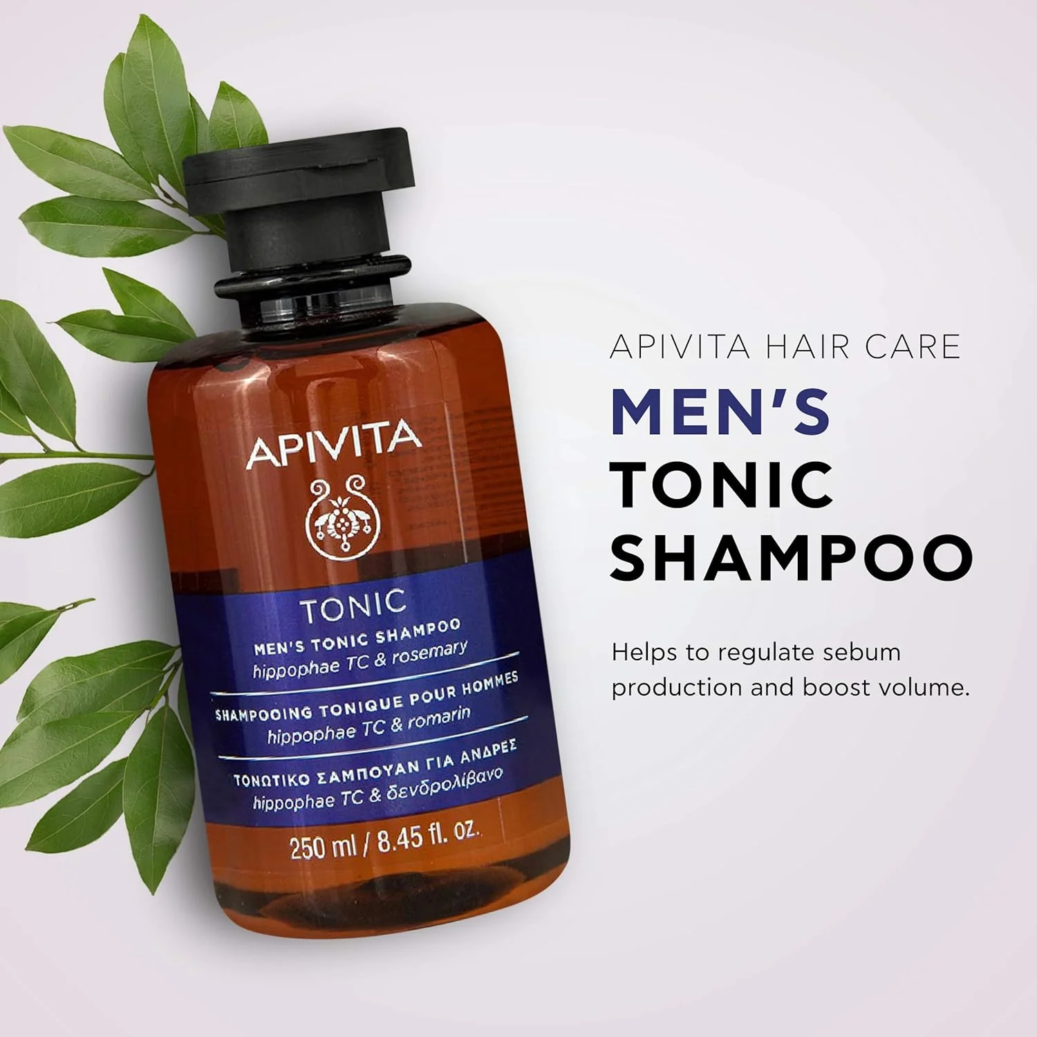 شامپو تقویت کننده مو مردانه Apivita با Hippophae TC و رزماری (برای موهای نازک) 250 میلی لیتر شامپو تقویت کننده مو مردانه Apivita با Hippophae TC و رزماری (برای موهای نازک) 250 میلی لیتر
