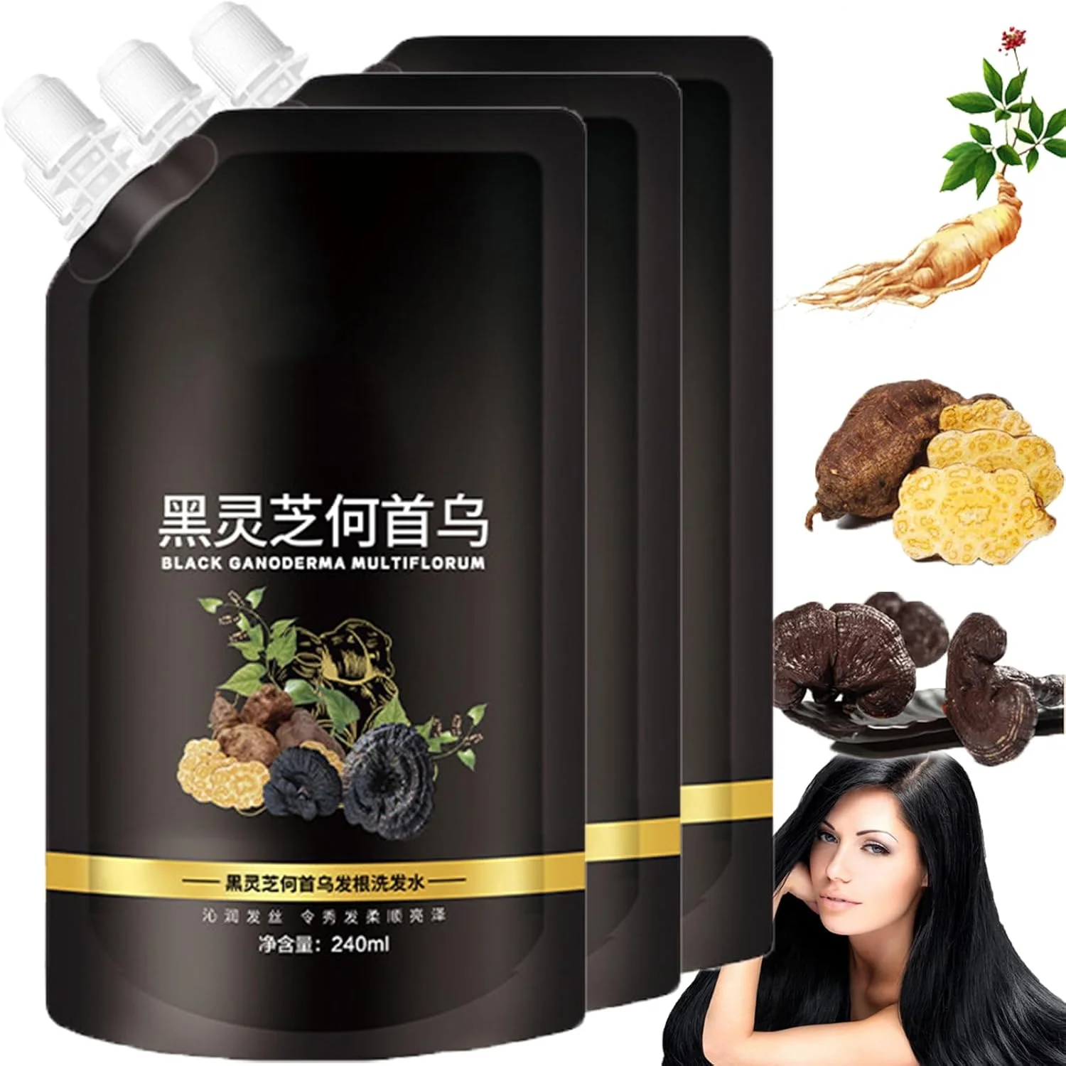 شامپو مغذی ضد ریزش مو بلک شووو، شامپو مغذی بلک شووو، شامپو بلک گانودرما پولیگونوم مولتی فلوروم (240 میلی لیتر - 3 عدد)