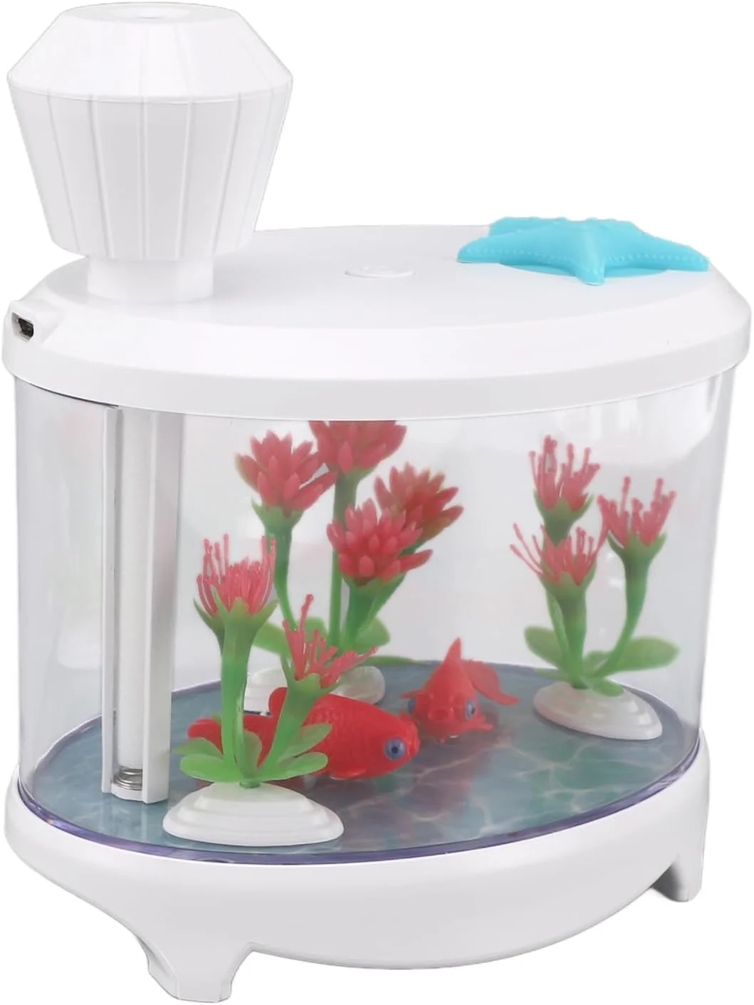 دستگاه بخور کوچک VELATEMOR، دستگاه بخور USB کم صدا با طراحی آکواریوم ماهی، حجم مه بالا مناسب خودرو (سفید)