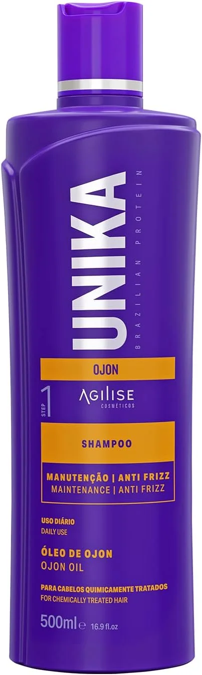 شامپو مراقبت از مو یونیکا 500 میلی لیتر - درمان کراتین برزیلی برای موهای تحت درمان شیمیایی - موهای ابریشمی، صاف و بدون وز - بدون سولفات، بدون پارابن - روغن اوجون، وگان - 500 میلی لیتر