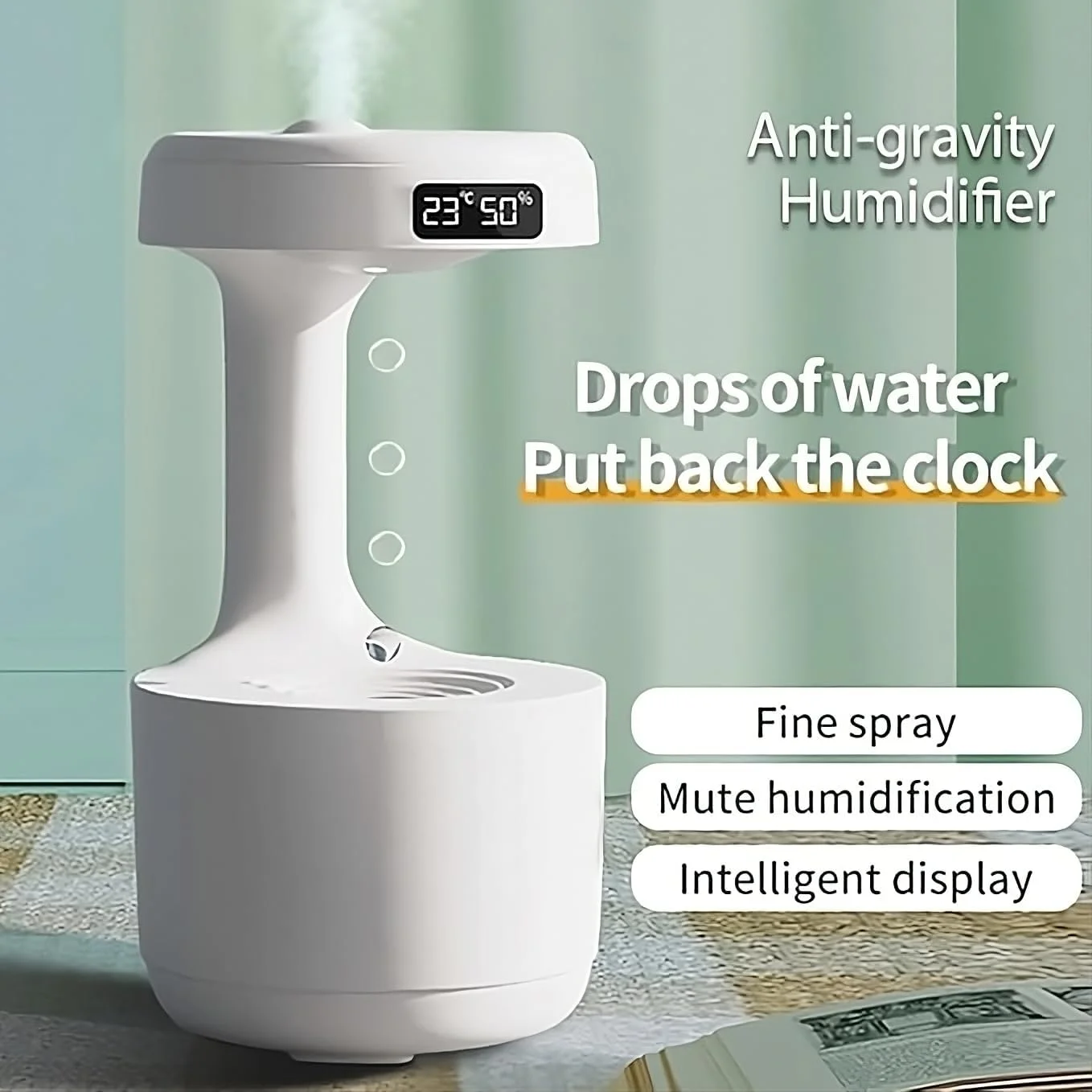 دستگاه بخور ضد جاذبه با قطره آب و ساعت LED - پخش کننده هوای اولتراسونیک با مه خنک، فواره آروماتراپی بی صدا، جریان برگشتی بصری، دستگاه بخور اتاق خواب برای خانه، دفتر کار، خواب و هدیه دستگاه بخور ضد جاذبه با قطره آب و ساعت LED - پخش کننده هوای اولتراسونیک با مه خنک، فواره آروماتراپی بی صدا، جریان برگشتی بصری، دستگاه بخور اتاق خواب برای خانه، دفتر کار، خواب و هدیه
