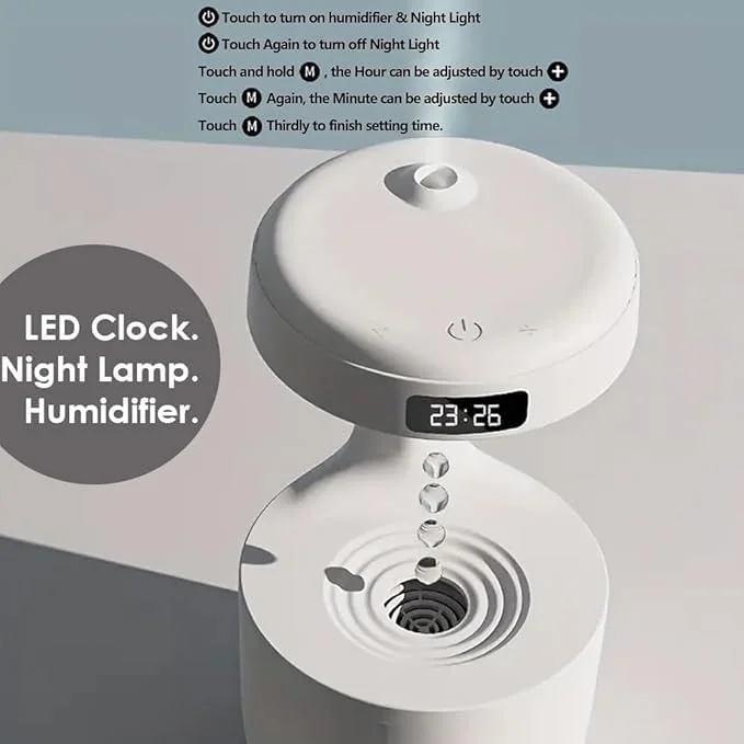 دستگاه بخور ضد جاذبه با قطره آب و ساعت LED - پخش کننده هوای اولتراسونیک با مه خنک، فواره آروماتراپی بی صدا، جریان برگشتی بصری، دستگاه بخور اتاق خواب برای خانه، دفتر کار، خواب و هدیه دستگاه بخور ضد جاذبه با قطره آب و ساعت LED - پخش کننده هوای اولتراسونیک با مه خنک، فواره آروماتراپی بی صدا، جریان برگشتی بصری، دستگاه بخور اتاق خواب برای خانه، دفتر کار، خواب و هدیه